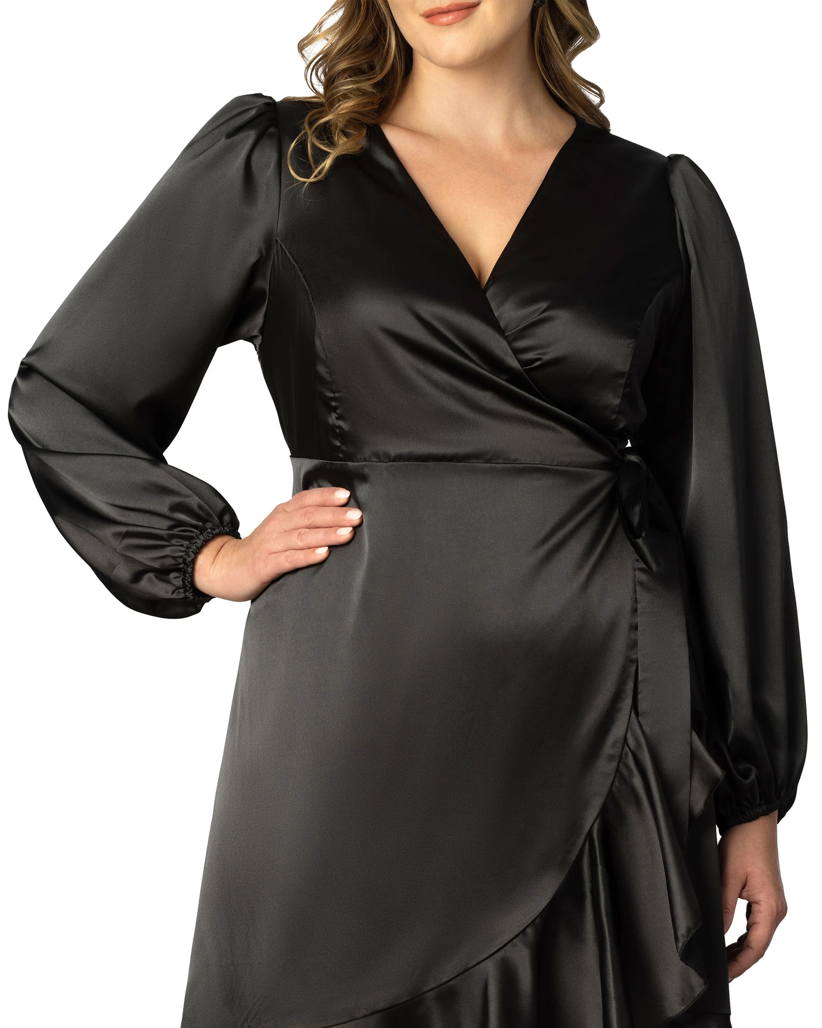 Serena Satin Ruffle Wrap Dress