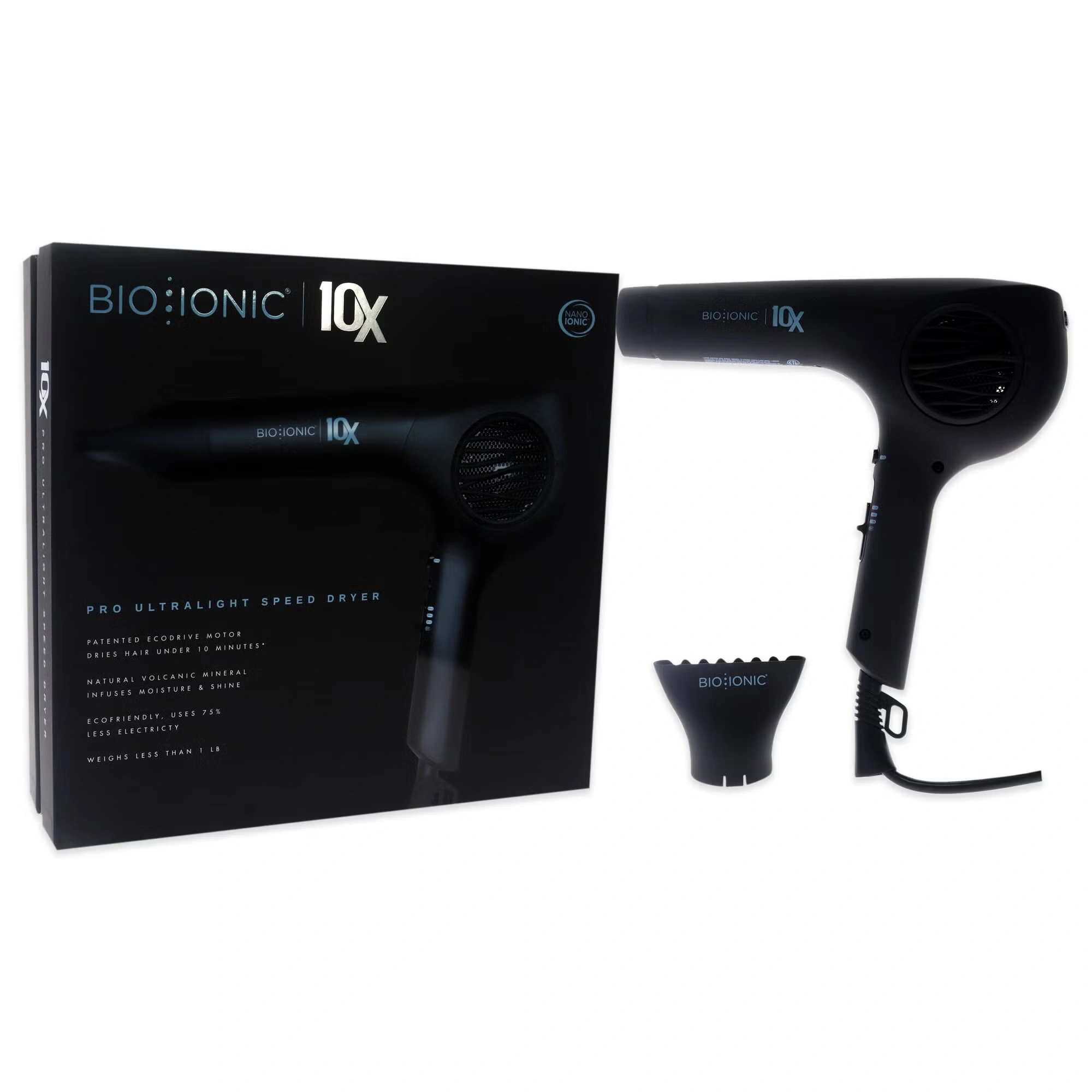 10x Pro Ultra Light Speed Dryer - Black by Bio Ionic for Women - 1 Pc Hair Dryer