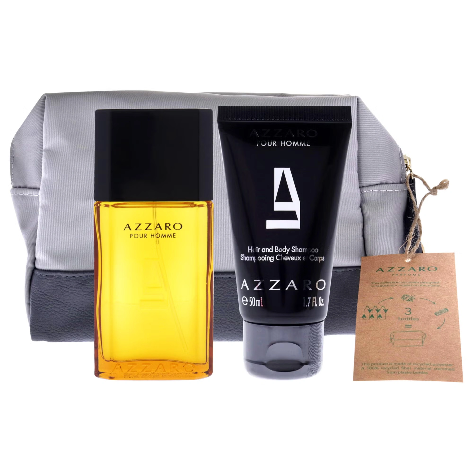 Azzaro by Azzaro for Men - 3 Pc Gift Set 1oz EDT Spray, 1.7oz Hair and Body Shampoo, Pouch