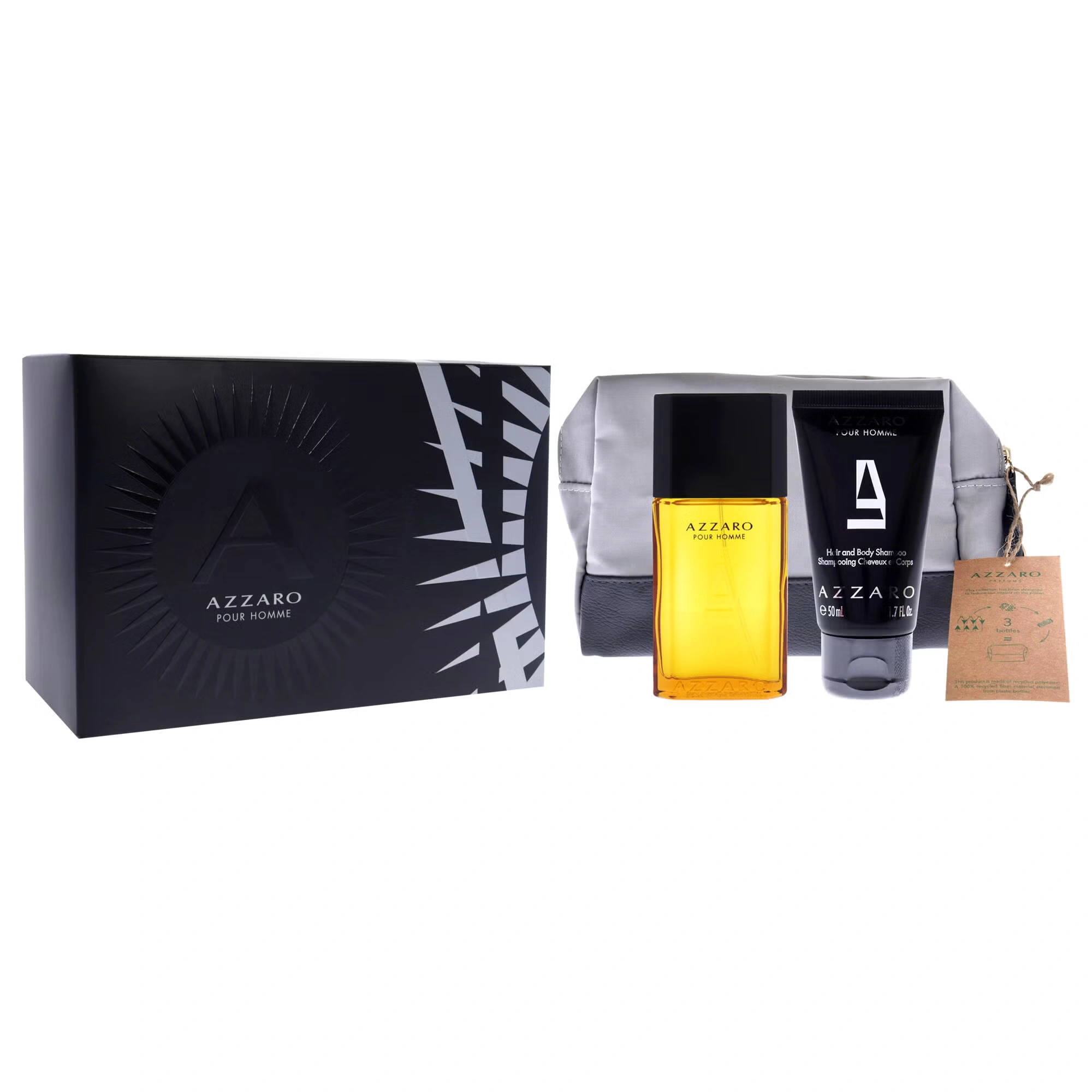 Azzaro by Azzaro for Men - 3 Pc Gift Set 1oz EDT Spray, 1.7oz Hair and Body Shampoo, Pouch