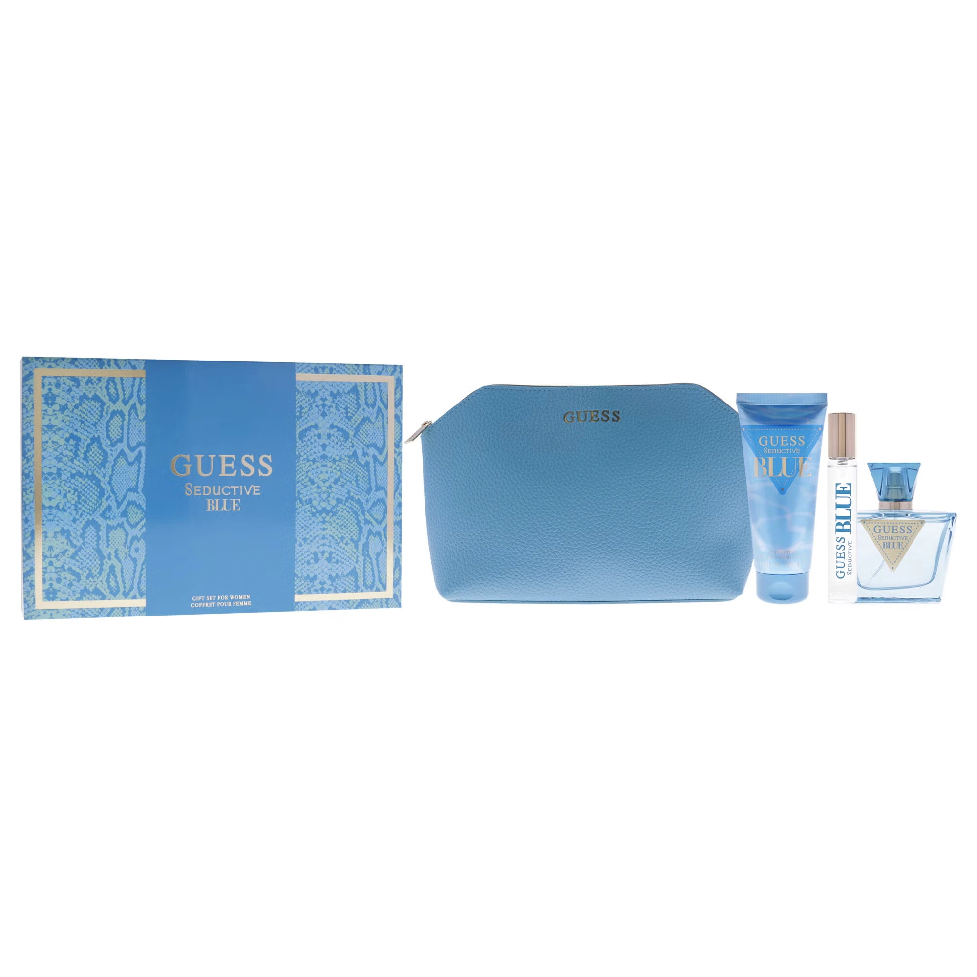Guess Seductive Blue by Guess for Women - 4 Pc Gift Set 2.5oz EDT Spray, 3.4oz Body Lotion, 0.5oz EDT Spray, Pouch