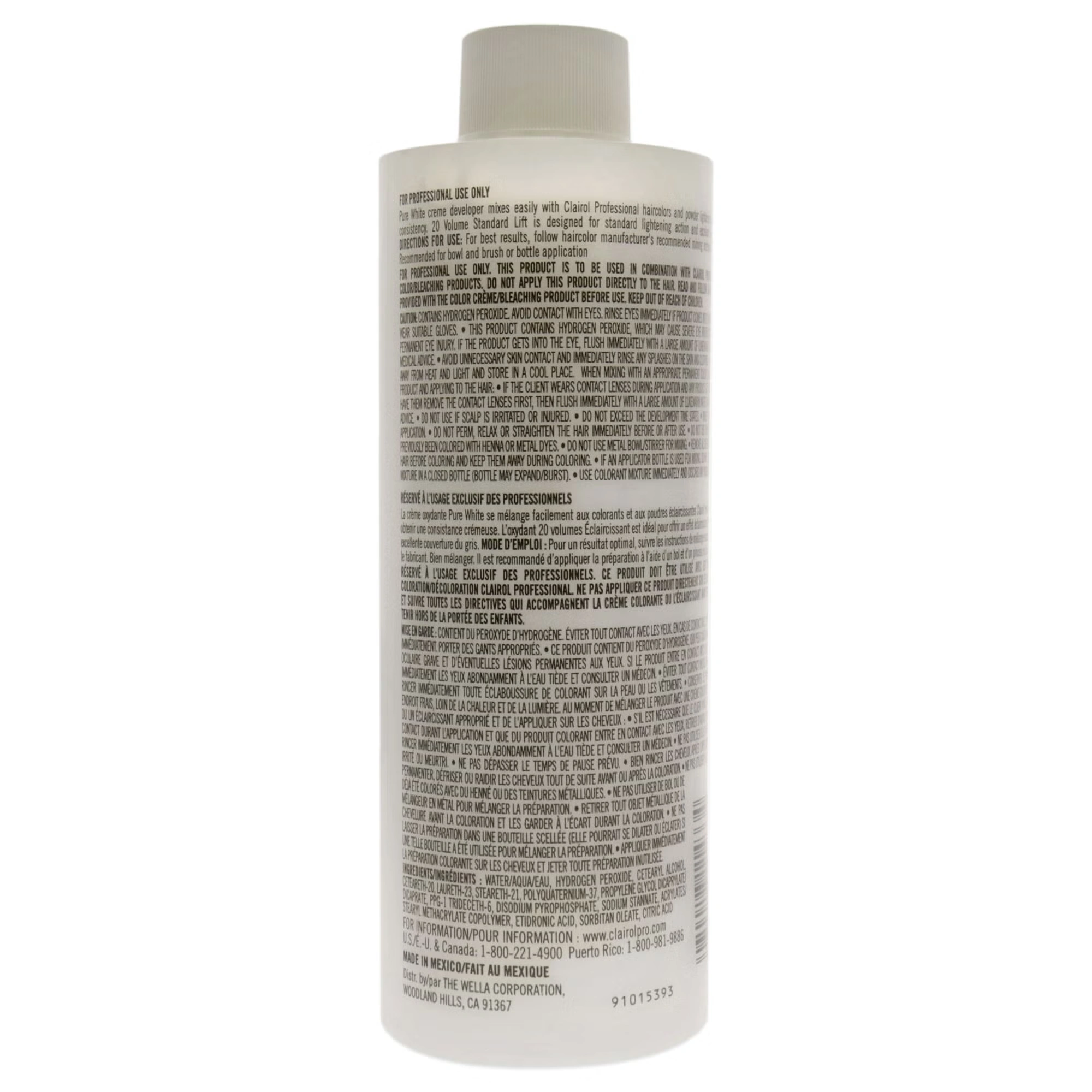 Pure White 20 Volume Creme Developer by Clairol for Unisex - 8 oz Lightener