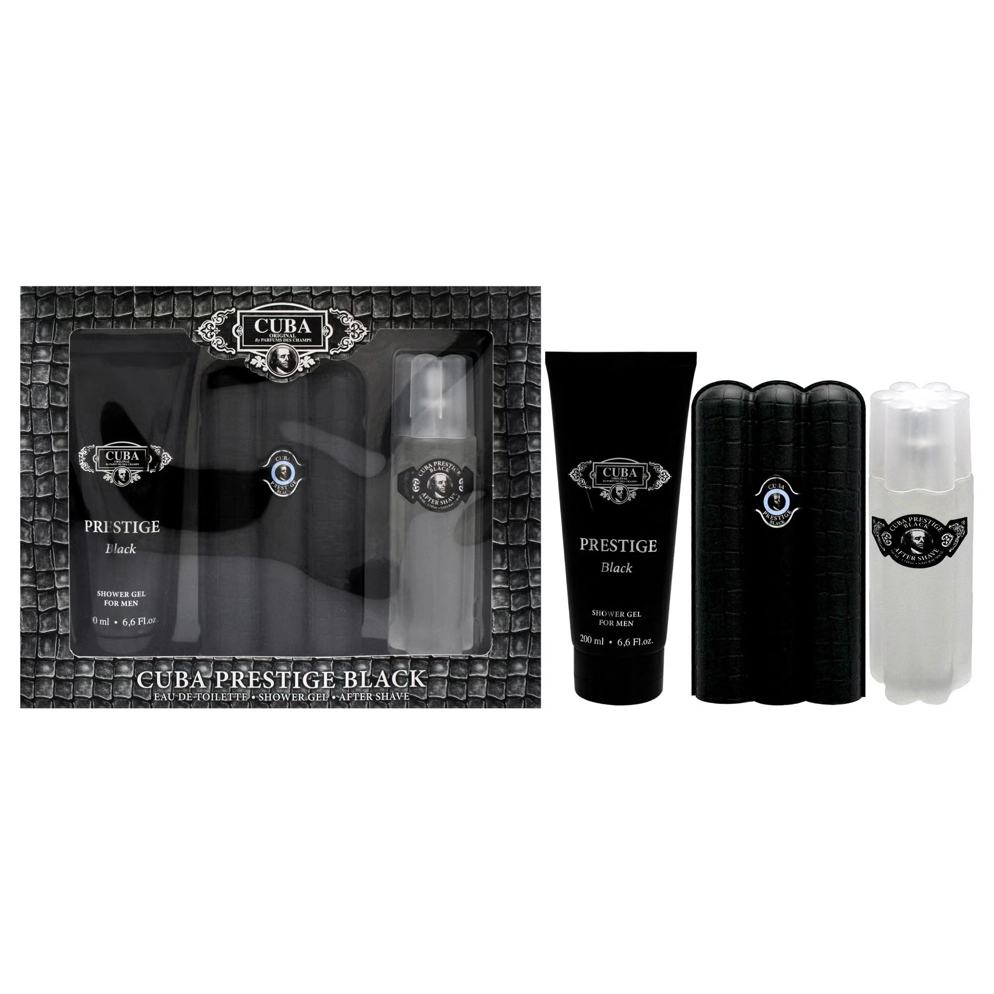 Cuba Prestige Black by Cuba for Men - 3 Pc Gift Set 3oz EDT Spray, 6.6oz Shower Gel, 3.3oz After Shave