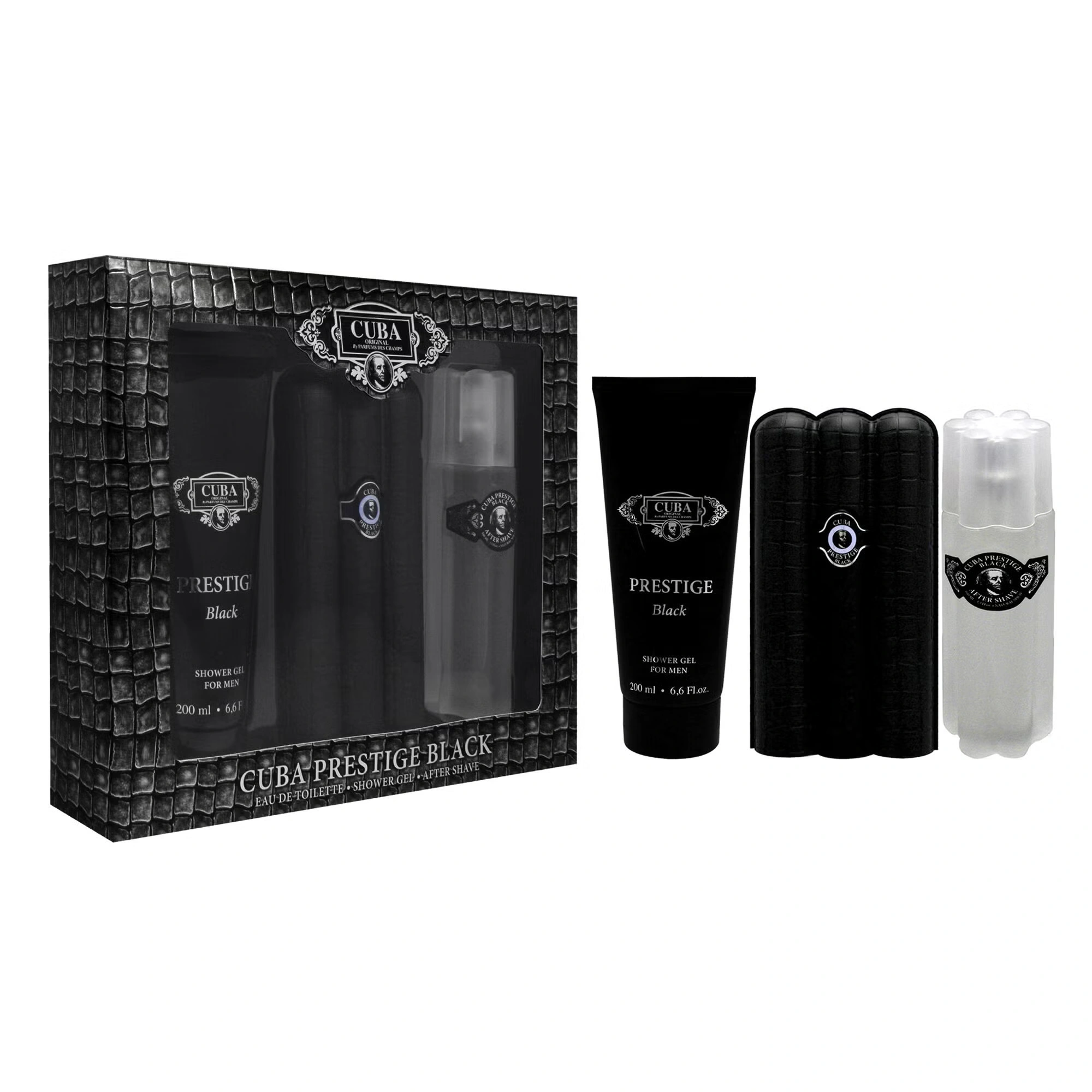 Cuba Prestige Black by Cuba for Men - 3 Pc Gift Set 3oz EDT Spray, 6.6oz Shower Gel, 3.3oz After Shave
