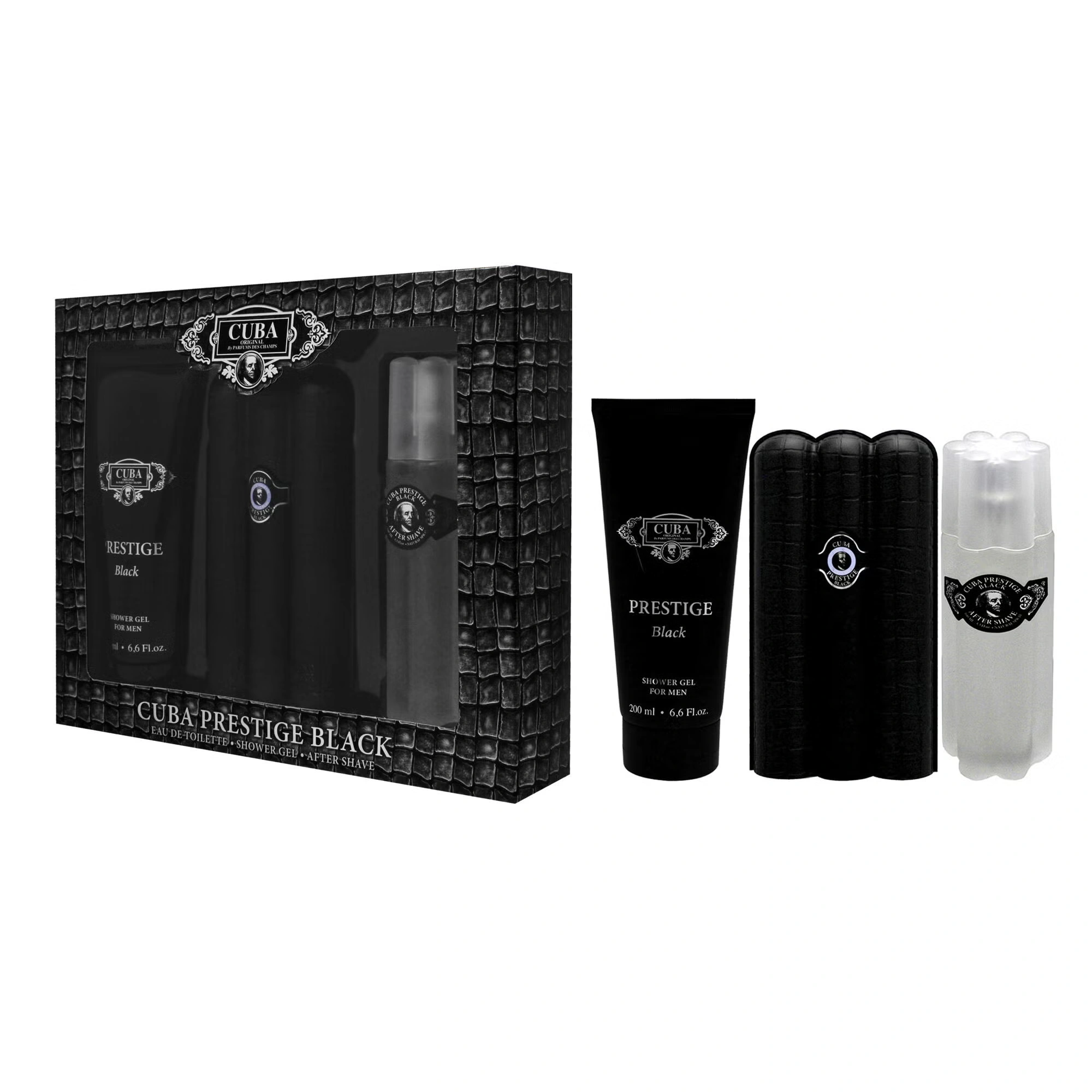 Cuba Prestige Black by Cuba for Men - 3 Pc Gift Set 3oz EDT Spray, 6.6oz Shower Gel, 3.3oz After Shave