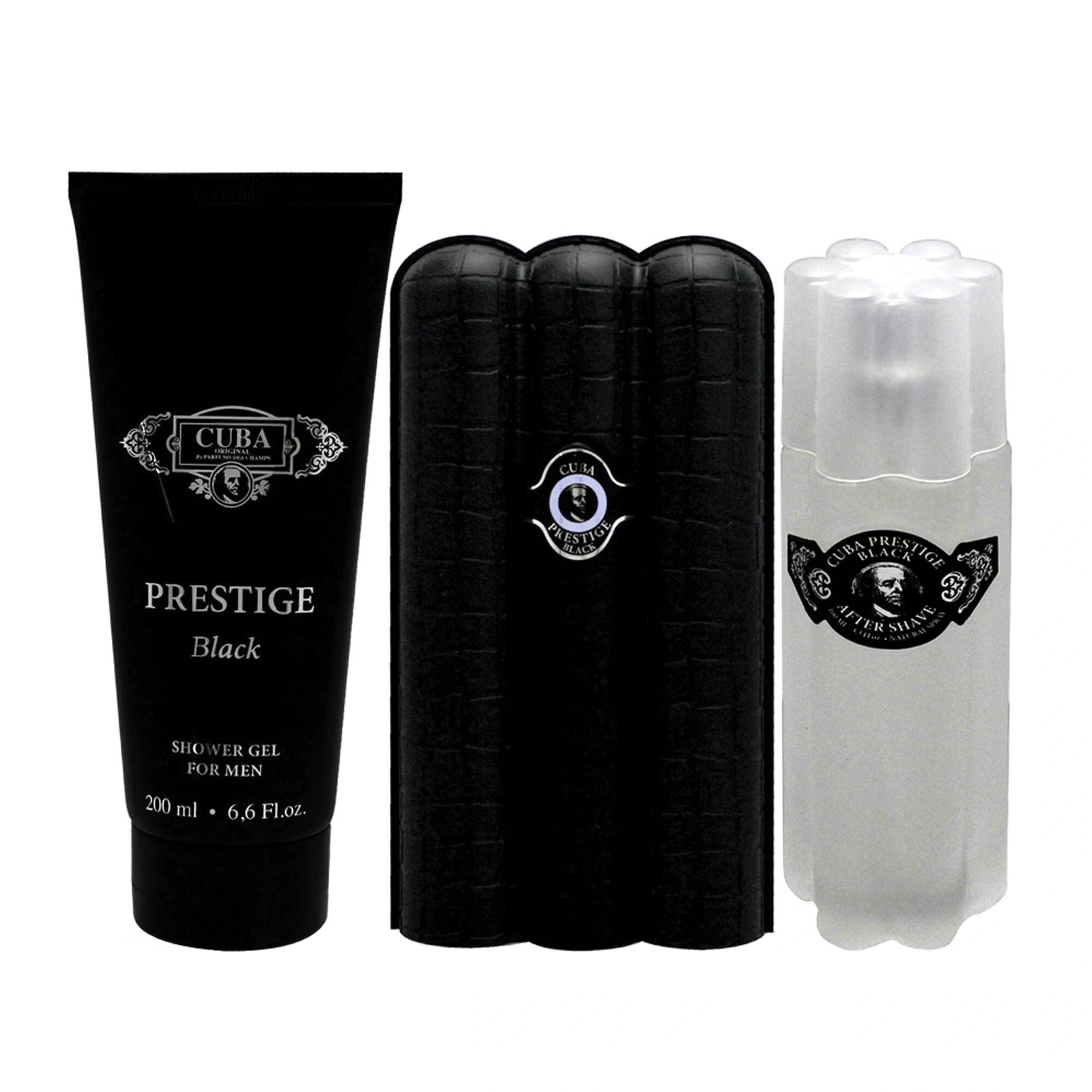 Cuba Prestige Black by Cuba for Men - 3 Pc Gift Set 3oz EDT Spray, 6.6oz Shower Gel, 3.3oz After Shave