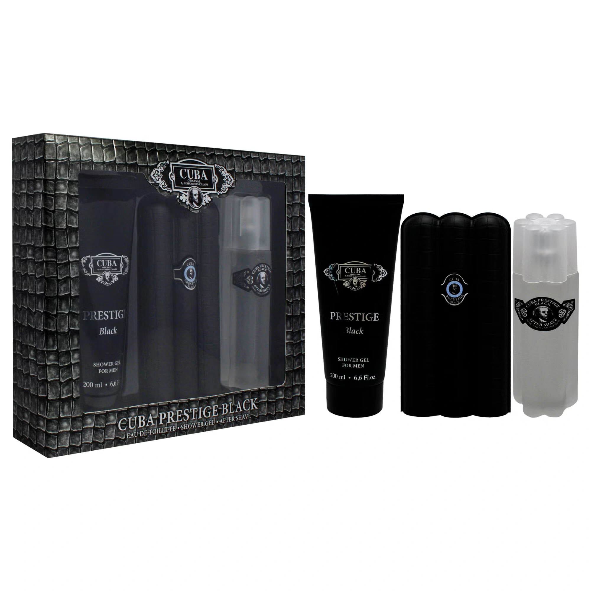 Cuba Prestige Black by Cuba for Men - 3 Pc Gift Set 3oz EDT Spray, 6.6oz Shower Gel, 3.3oz After Shave