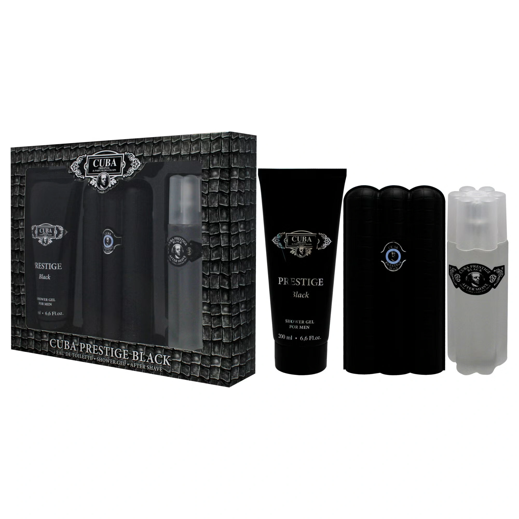 Cuba Prestige Black by Cuba for Men - 3 Pc Gift Set 3oz EDT Spray, 6.6oz Shower Gel, 3.3oz After Shave