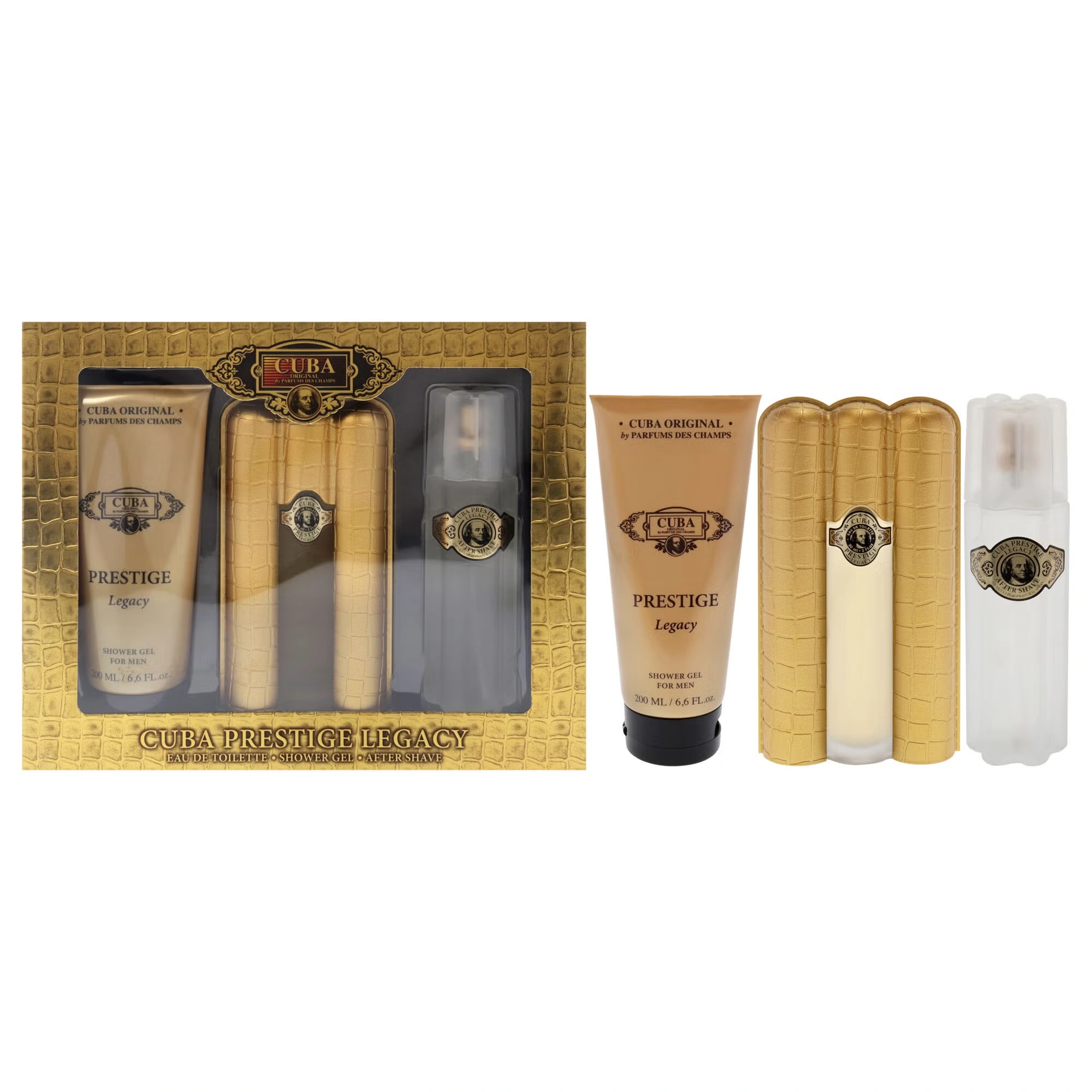 Cuba Prestige Legacy by Cuba for Men - 3 Pc Gift Set 3oz EDT Spray, 6.6oz Shower Gel, 3.3oz After Shave