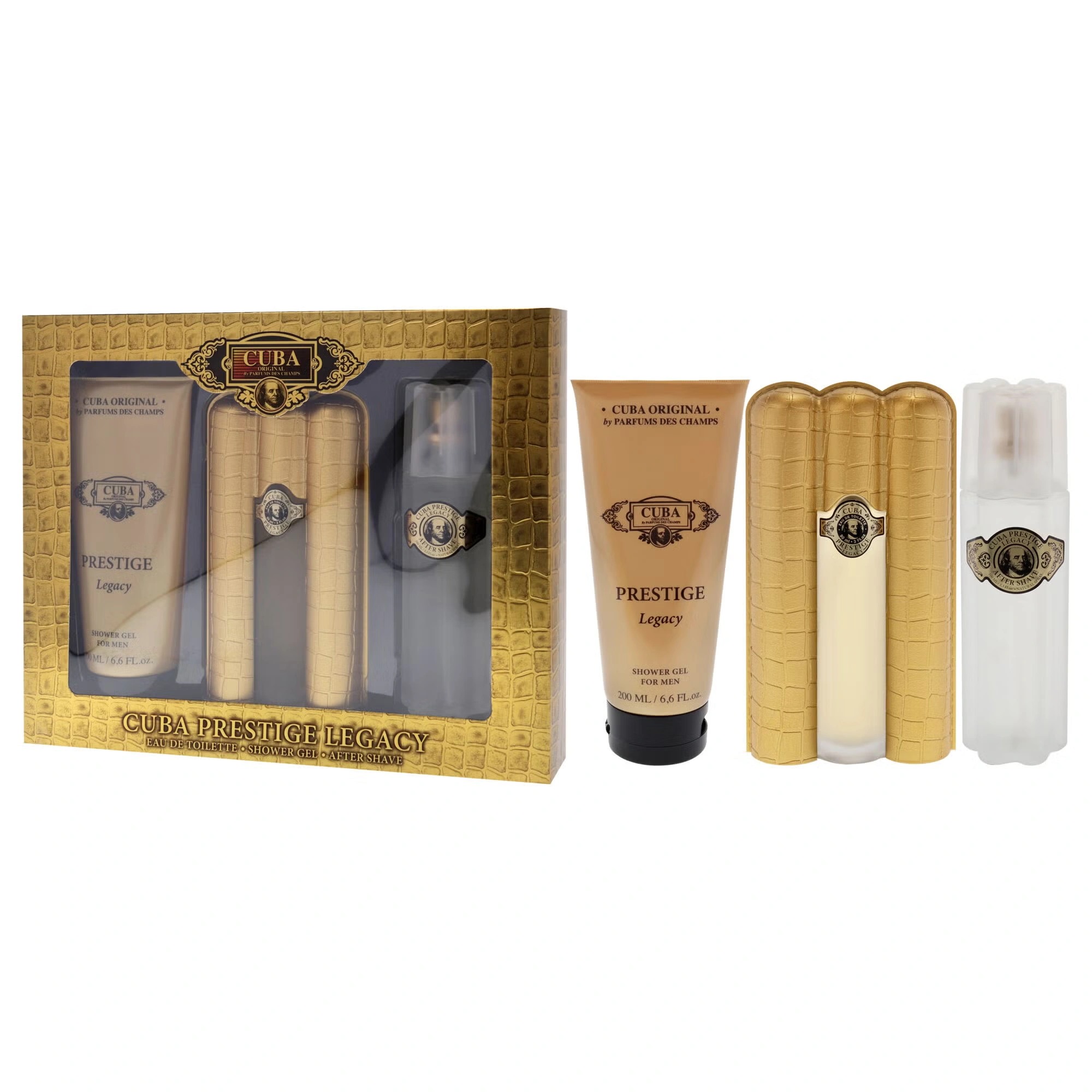 Cuba Prestige Legacy by Cuba for Men - 3 Pc Gift Set 3oz EDT Spray, 6.6oz Shower Gel, 3.3oz After Shave