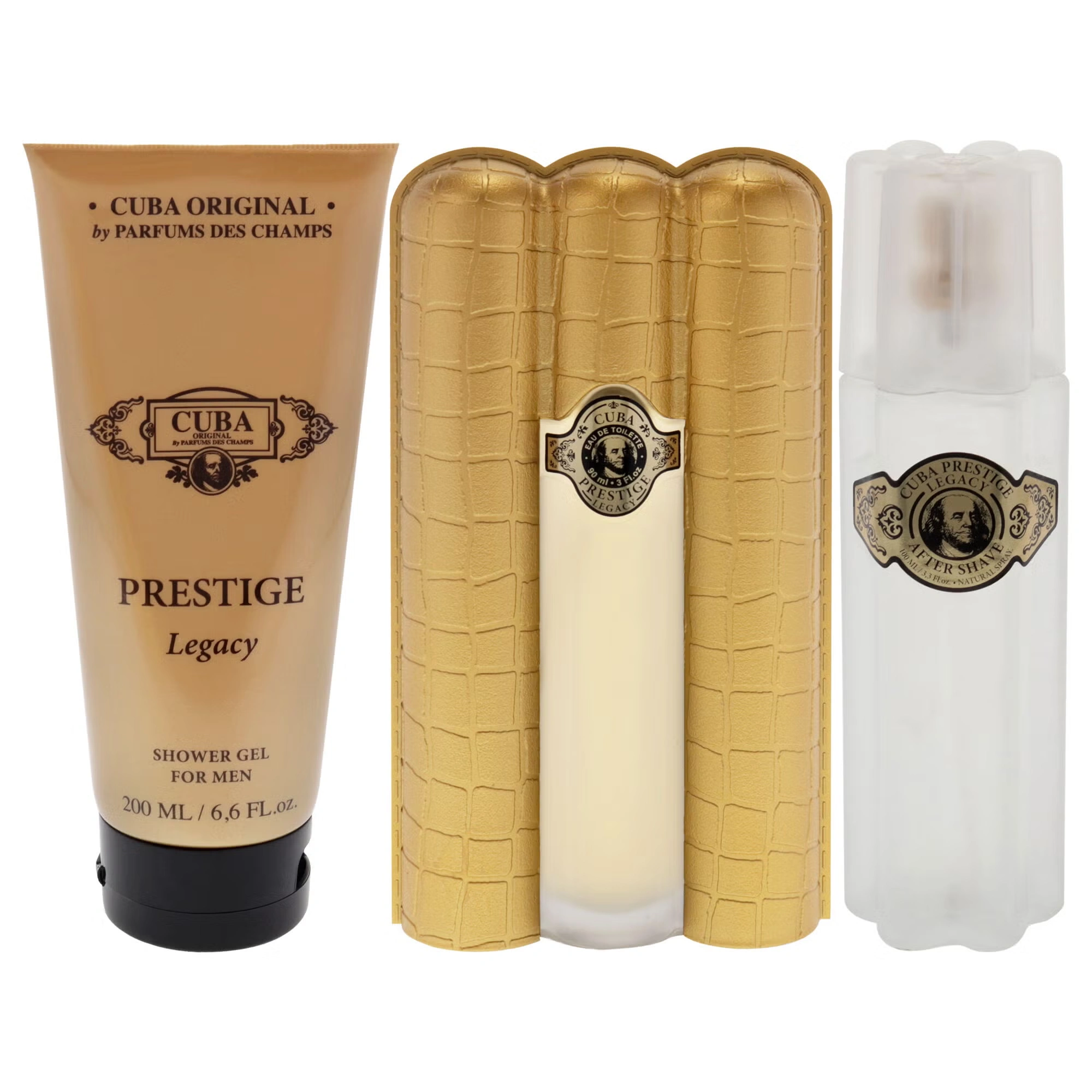 Cuba Prestige Legacy by Cuba for Men - 3 Pc Gift Set 3oz EDT Spray, 6.6oz Shower Gel, 3.3oz After Shave