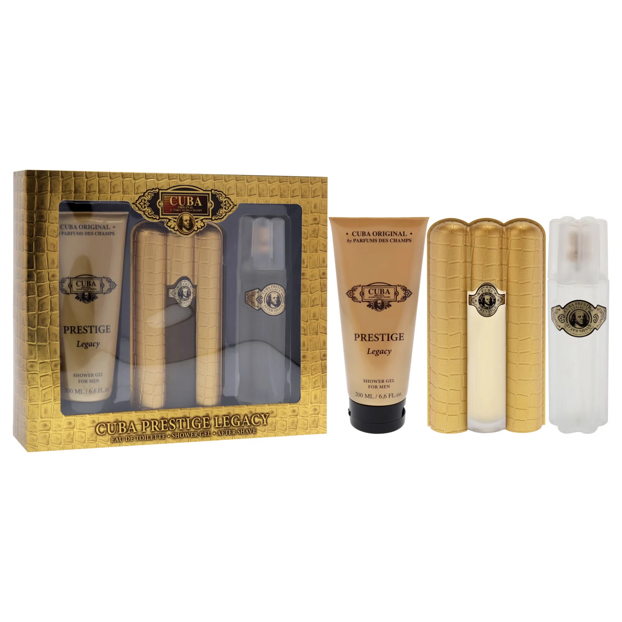 Cuba Prestige Legacy by Cuba for Men - 3 Pc Gift Set 3oz EDT Spray, 6.6oz Shower Gel, 3.3oz After Shave