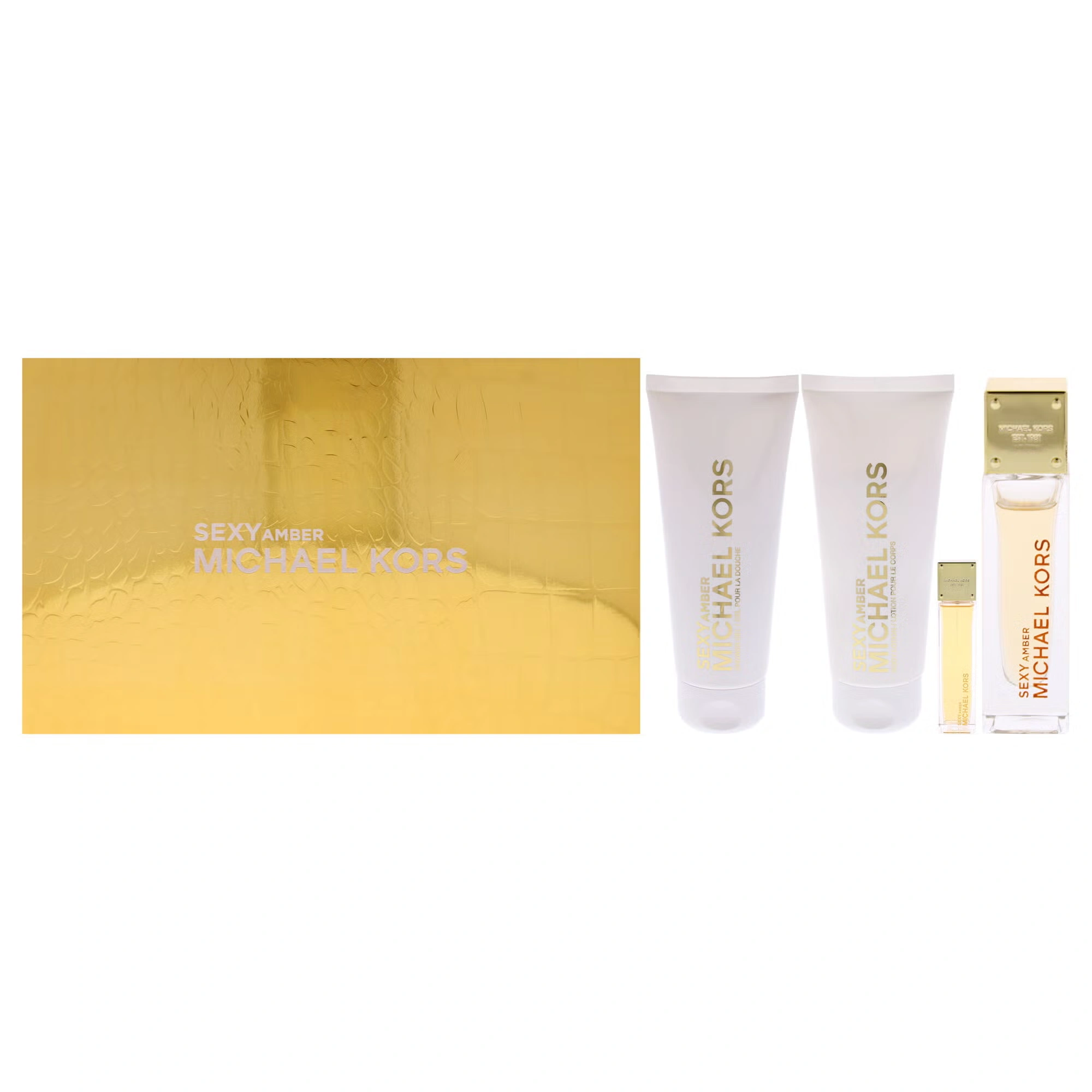Sexy Amber by Michael Kors for Women - 4 Pc Gift Set 3.4oz EDP Spray, 0.33oz EDP Spray 3.4oz Body Lotion, 3.4oz Shower Gel