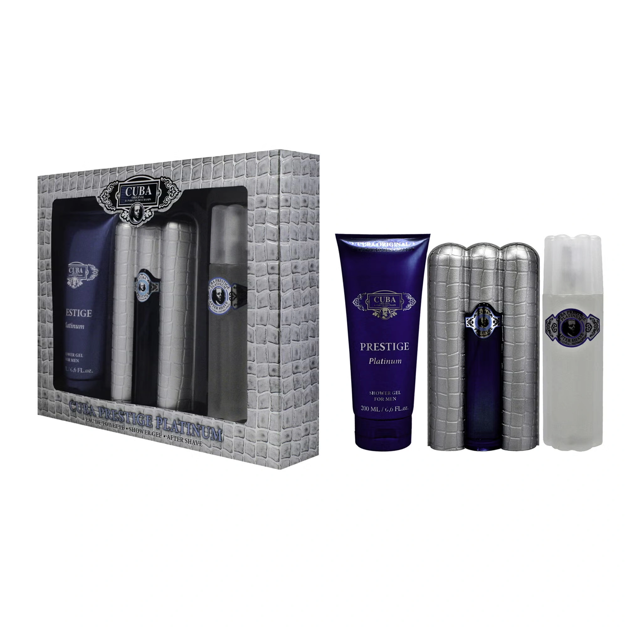 Cuba Prestige Platinum by Cuba for Men - 3 Pc Gift Set 3oz EDT Spray, 6.7oz Shower Gel, 3.3oz After Shave