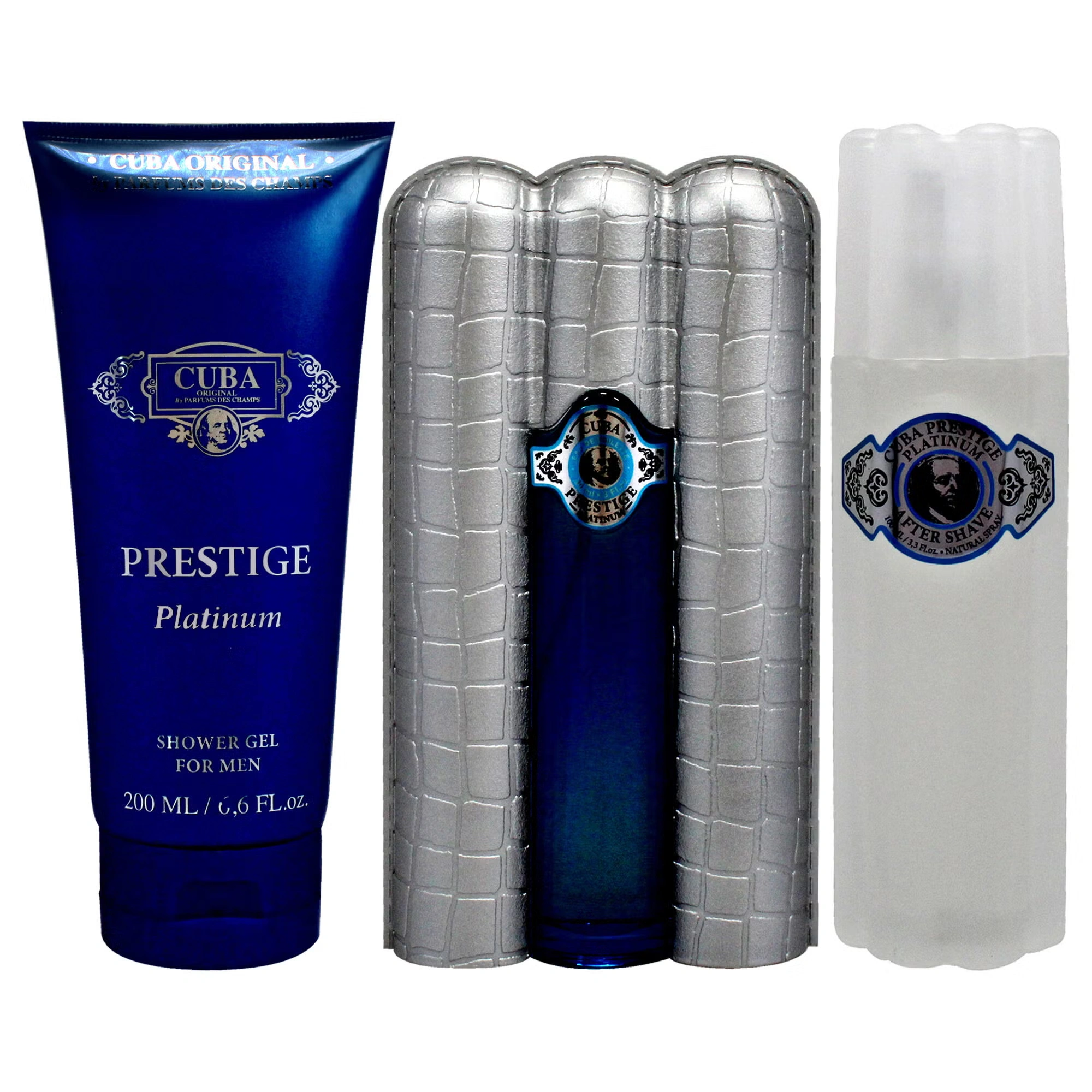 Cuba Prestige Platinum by Cuba for Men - 3 Pc Gift Set 3oz EDT Spray, 6.7oz Shower Gel, 3.3oz After Shave