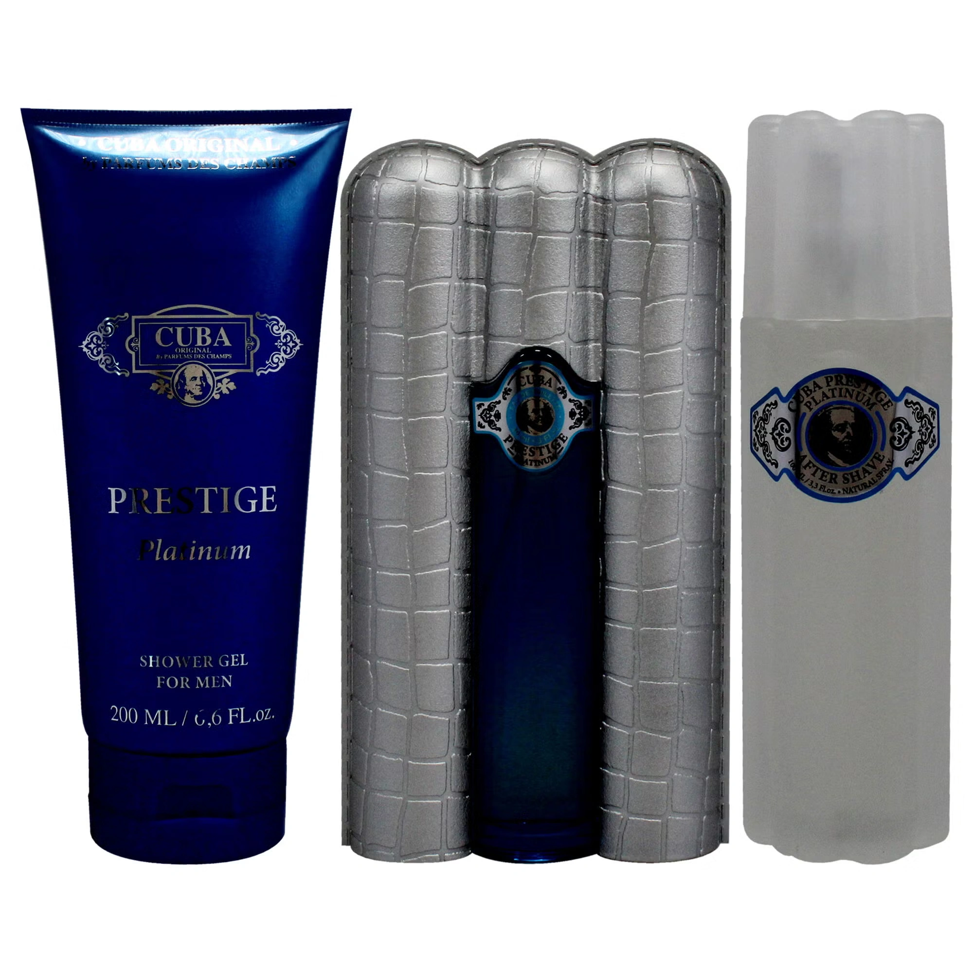 Cuba Prestige Platinum by Cuba for Men - 3 Pc Gift Set 3oz EDT Spray, 6.7oz Shower Gel, 3.3oz After Shave