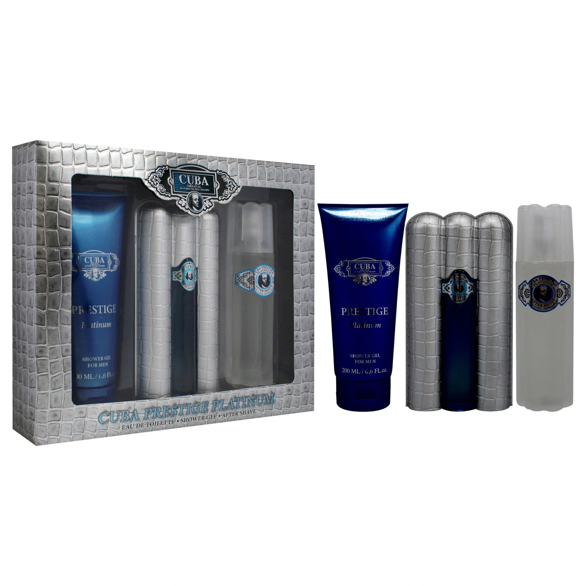 Cuba Prestige Platinum by Cuba for Men - 3 Pc Gift Set 3oz EDT Spray, 6.7oz Shower Gel, 3.3oz After Shave