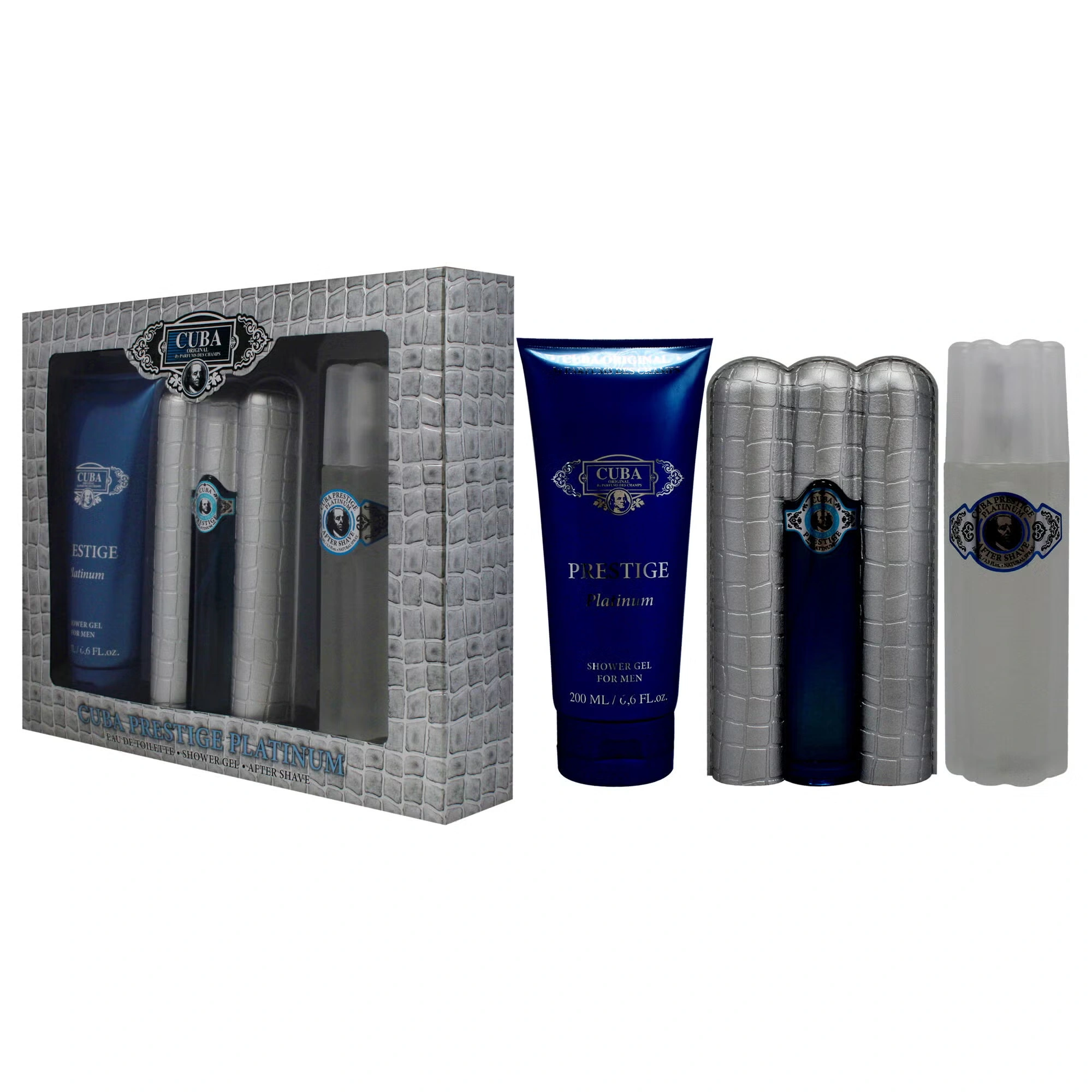 Cuba Prestige Platinum by Cuba for Men - 3 Pc Gift Set 3oz EDT Spray, 6.7oz Shower Gel, 3.3oz After Shave