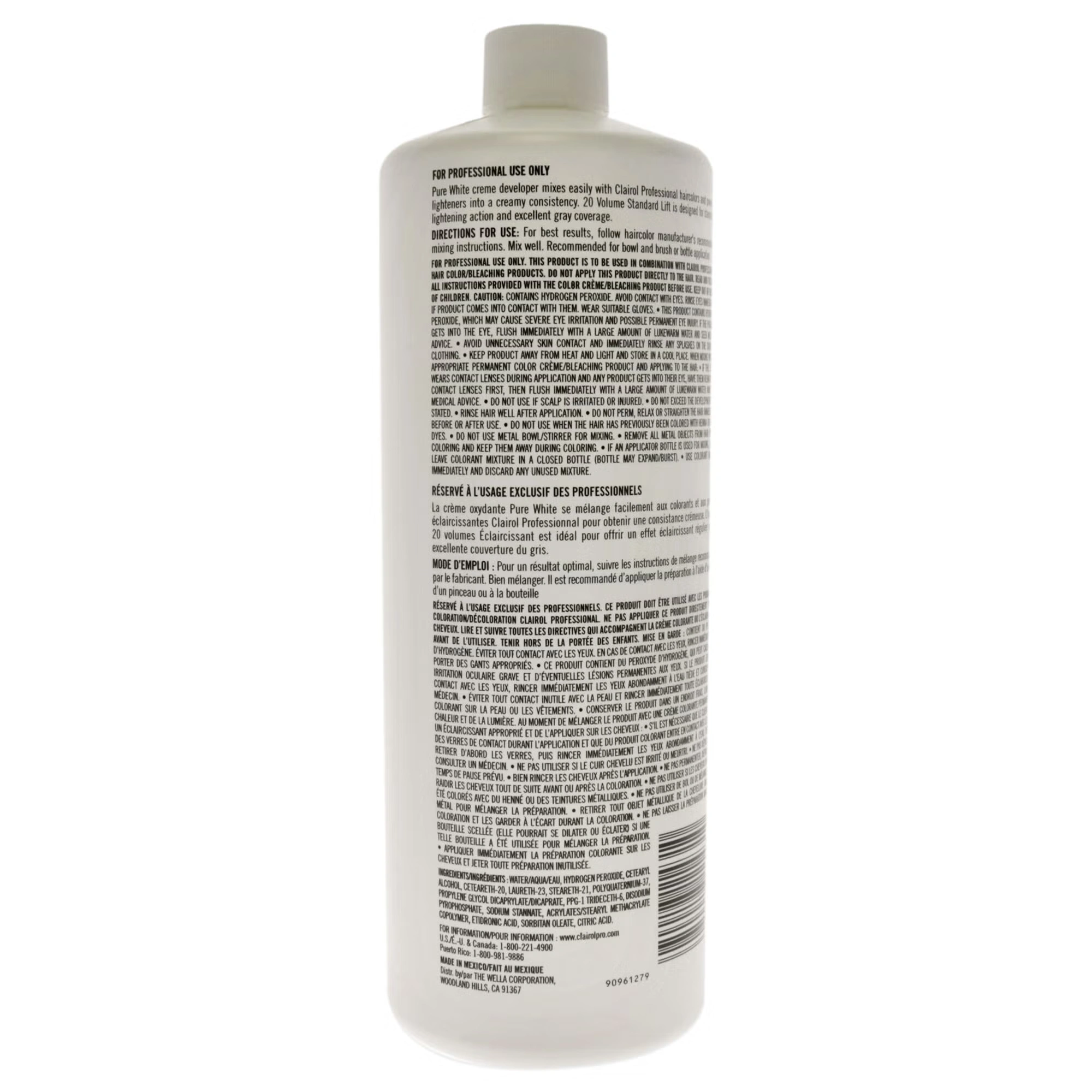 Pure White 20 Volume Creme Developer by Clairol for Unisex - 32 oz Lightener