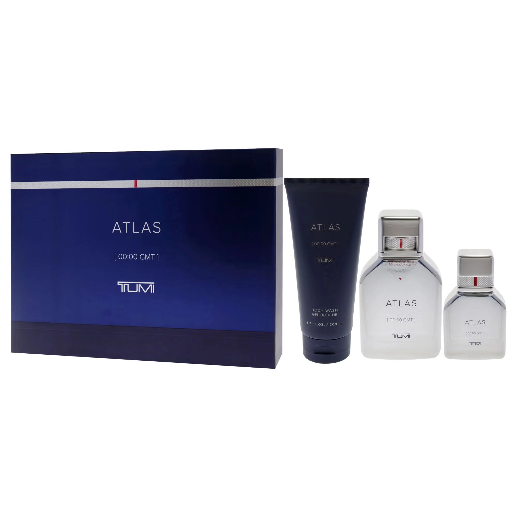 Atlas by Tumi for Men - 3 Pc Gift Set 3.4oz EDP Spray, 1oz EDP Spray, 6.7oz Body Wash
