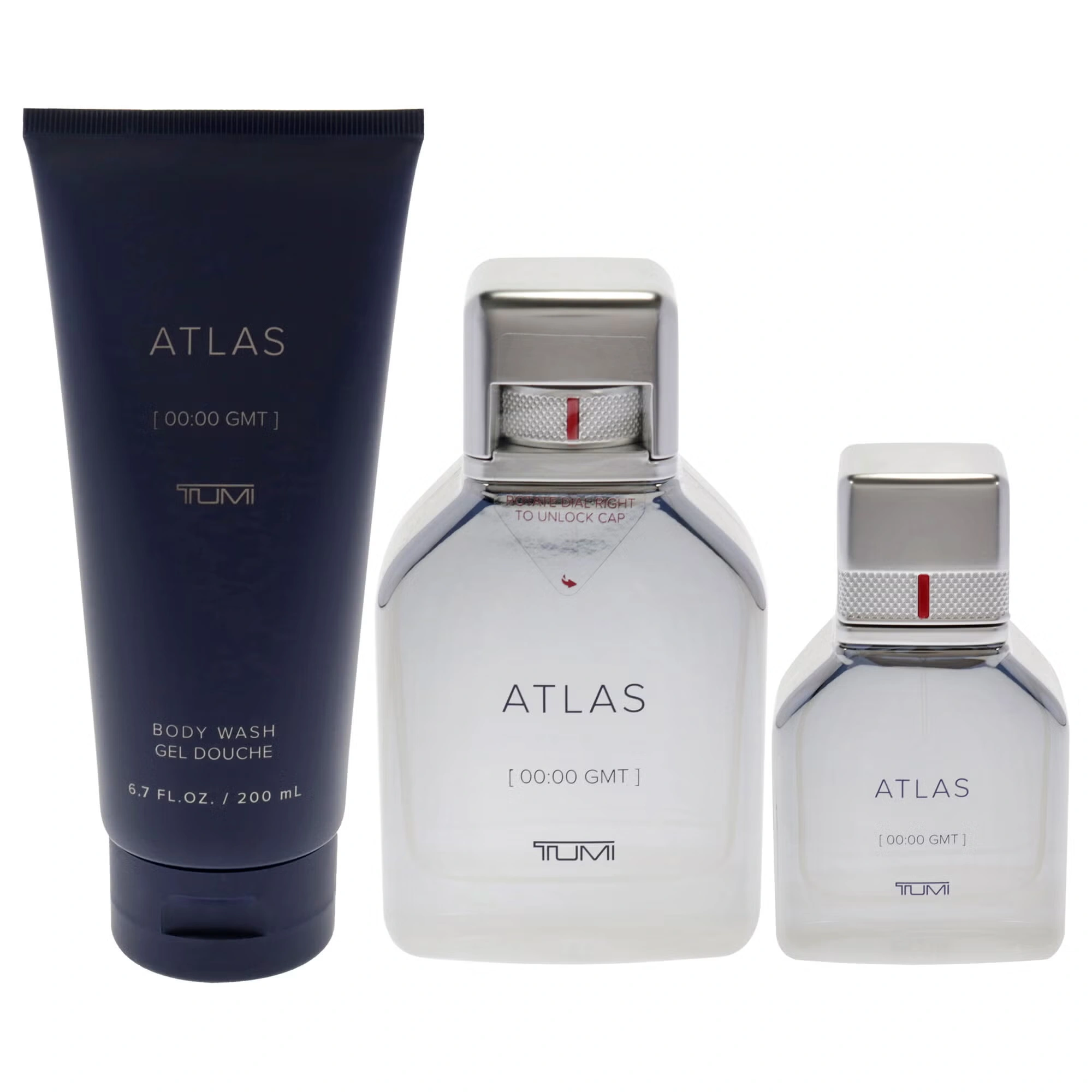 Atlas by Tumi for Men - 3 Pc Gift Set 3.4oz EDP Spray, 1oz EDP Spray, 6.7oz Body Wash