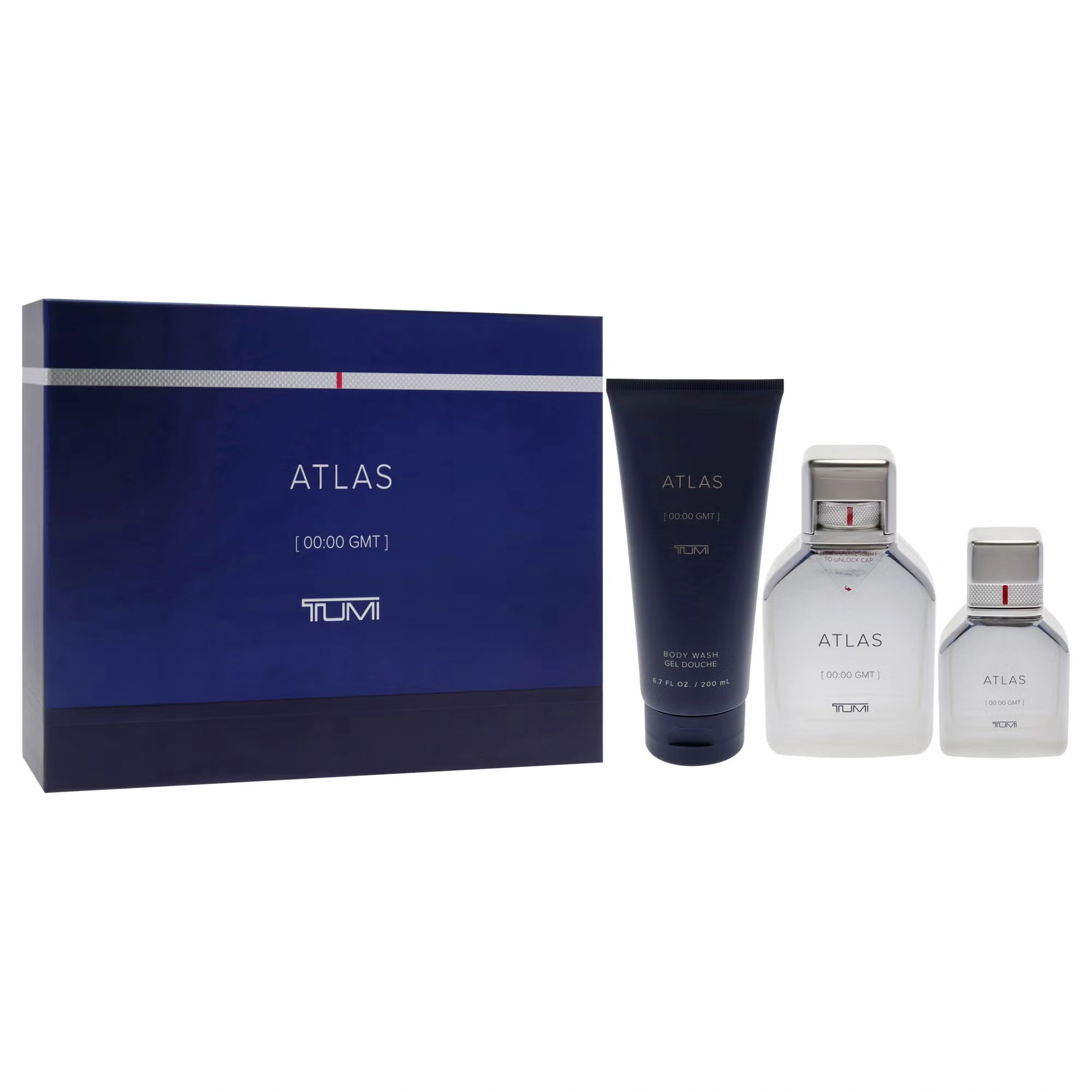 Atlas by Tumi for Men - 3 Pc Gift Set 3.4oz EDP Spray, 1oz EDP Spray, 6.7oz Body Wash