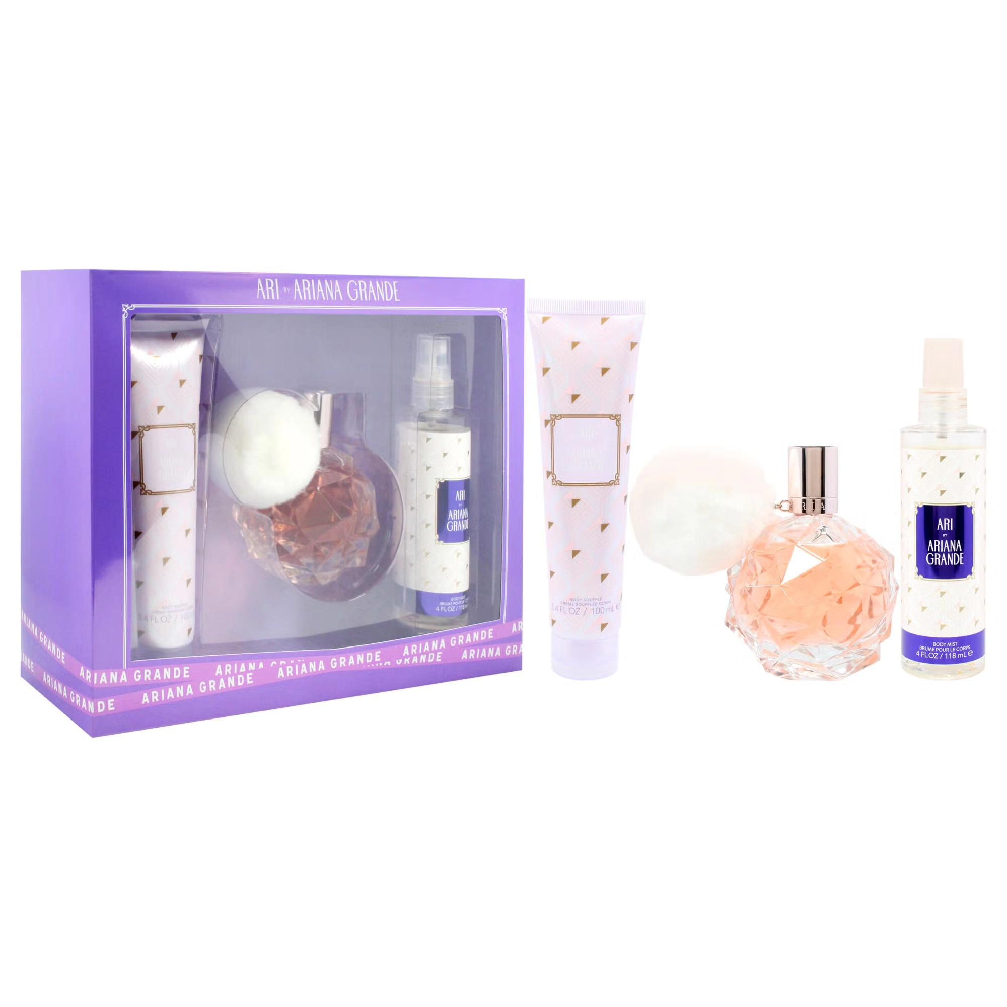 Ari by Ariana Grande for Women - 3 Pc Gift Set 3.4oz EDP Spray, 3.4oz Body Souffle, 4oz Body Mist