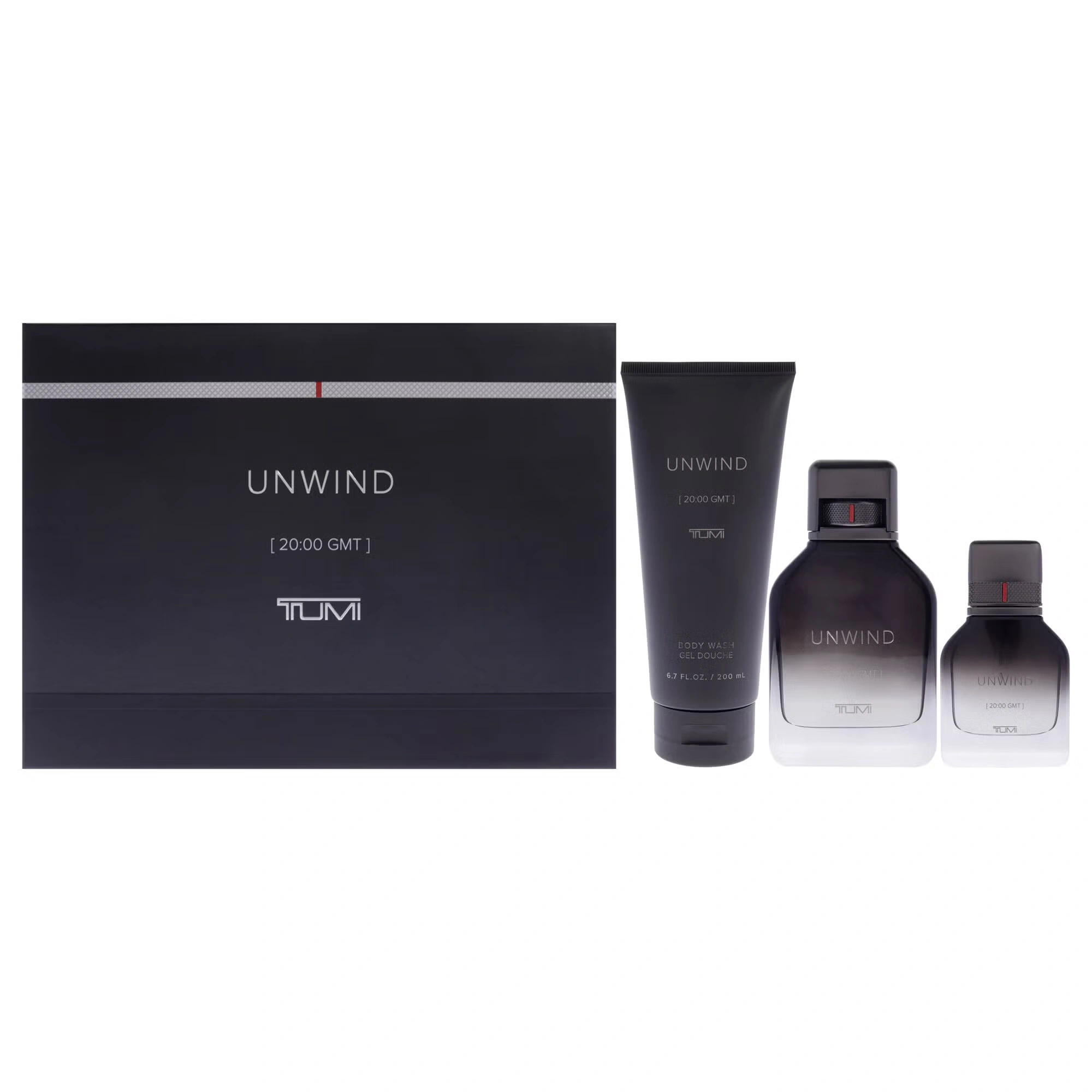 Unwind by Tumi for Men - 3 Pc Gift Set 3.4oz EDP Spray, 1oz EDP Spray, 6.7oz Body Wash