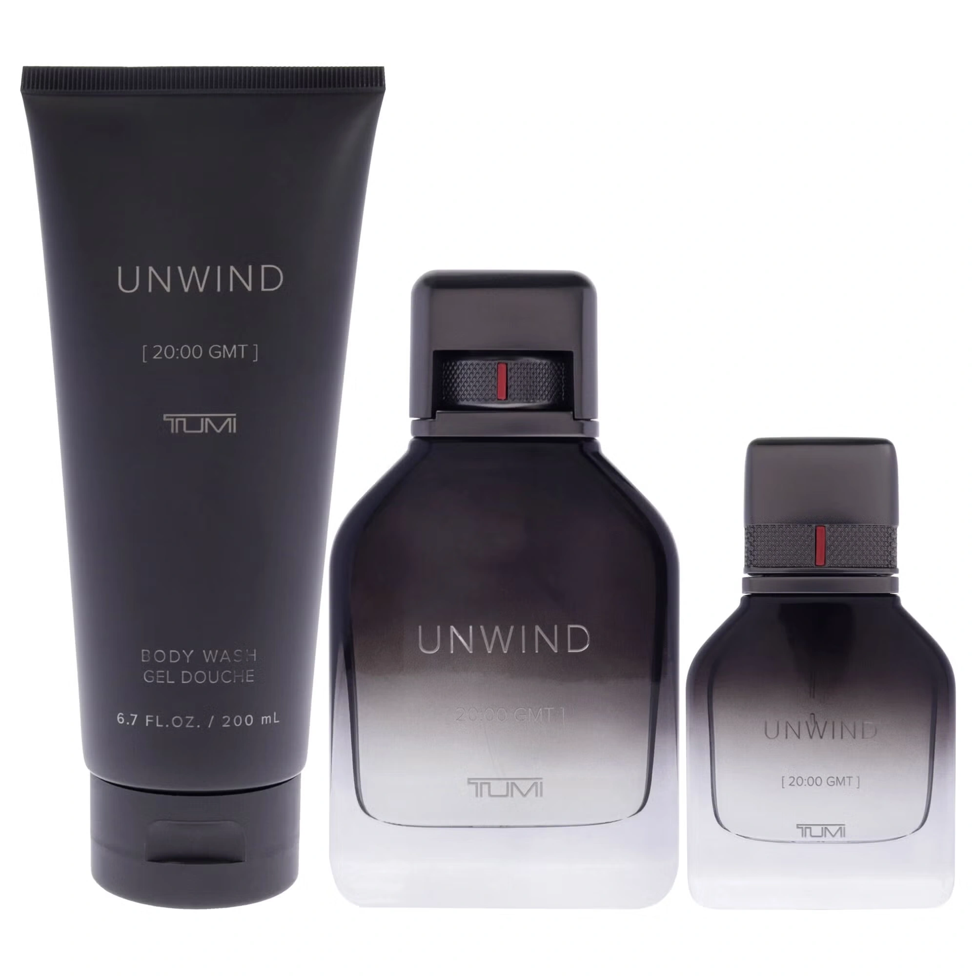 Unwind by Tumi for Men - 3 Pc Gift Set 3.4oz EDP Spray, 1oz EDP Spray, 6.7oz Body Wash