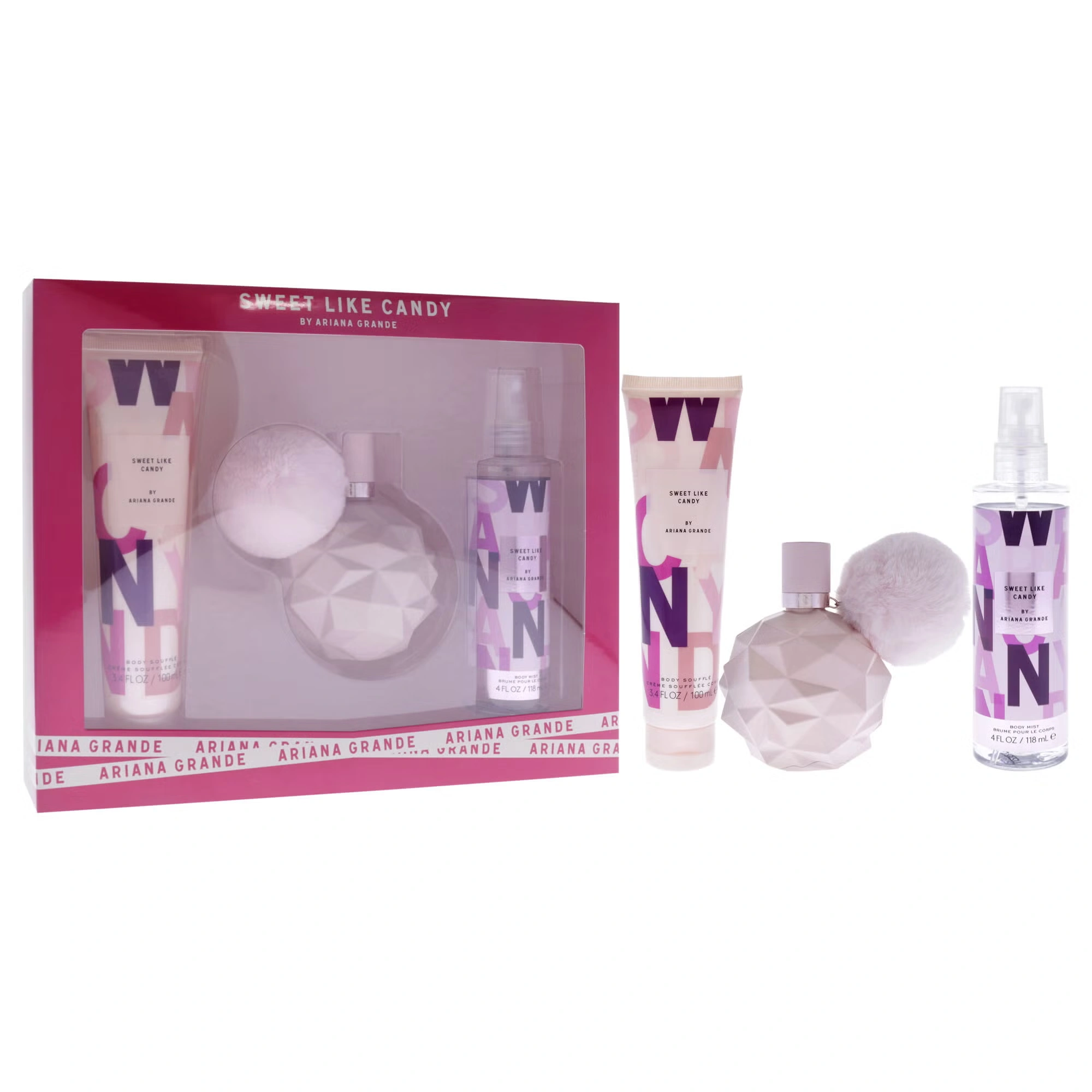 Sweet Like Candy by Ariana Grande for Women - 3 Pc Gift Set 3.4oz EDP Spray, 3.4oz Body Souffle, 4oz Body Mist 6 Sweet Like Candy by Ariana Grande for Women - 3 Pc Gift Set 3.4oz EDP Spray, 3.4oz Body Souffle, 4oz Body Mist