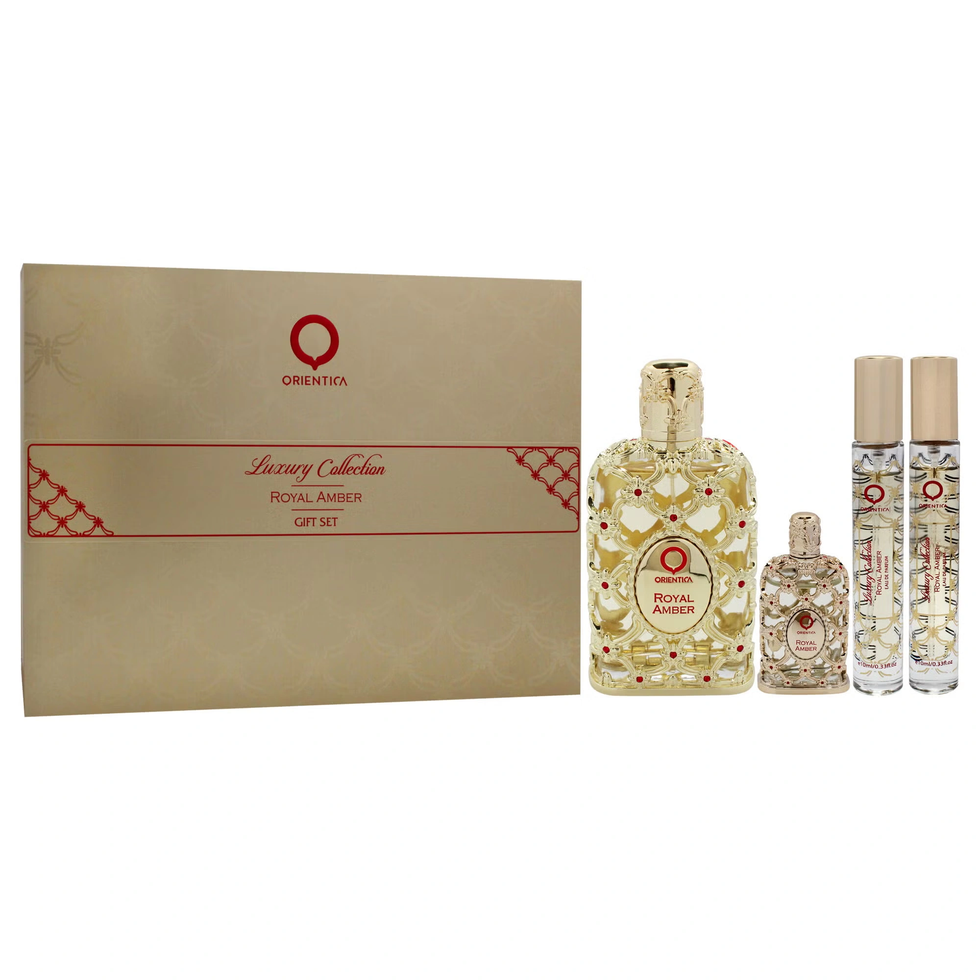 Royal Amber by Orientica for Women - 4 Pc Gift Set 2.7oz EDP Spray, 2 x 10ml EDP Spray, 7.5ml EDP Spray