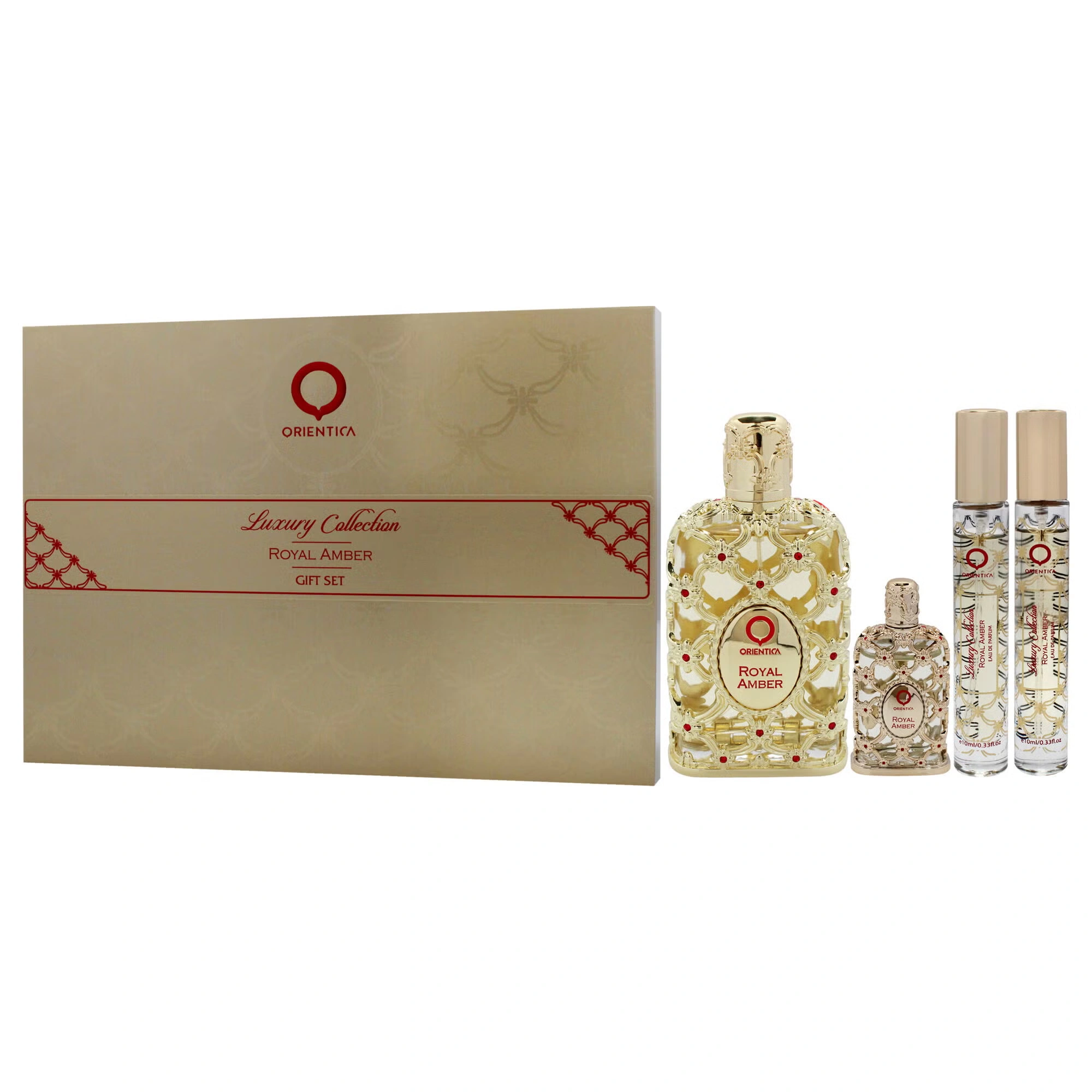 Royal Amber by Orientica for Women - 4 Pc Gift Set 2.7oz EDP Spray, 2 x 10ml EDP Spray, 7.5ml EDP Spray