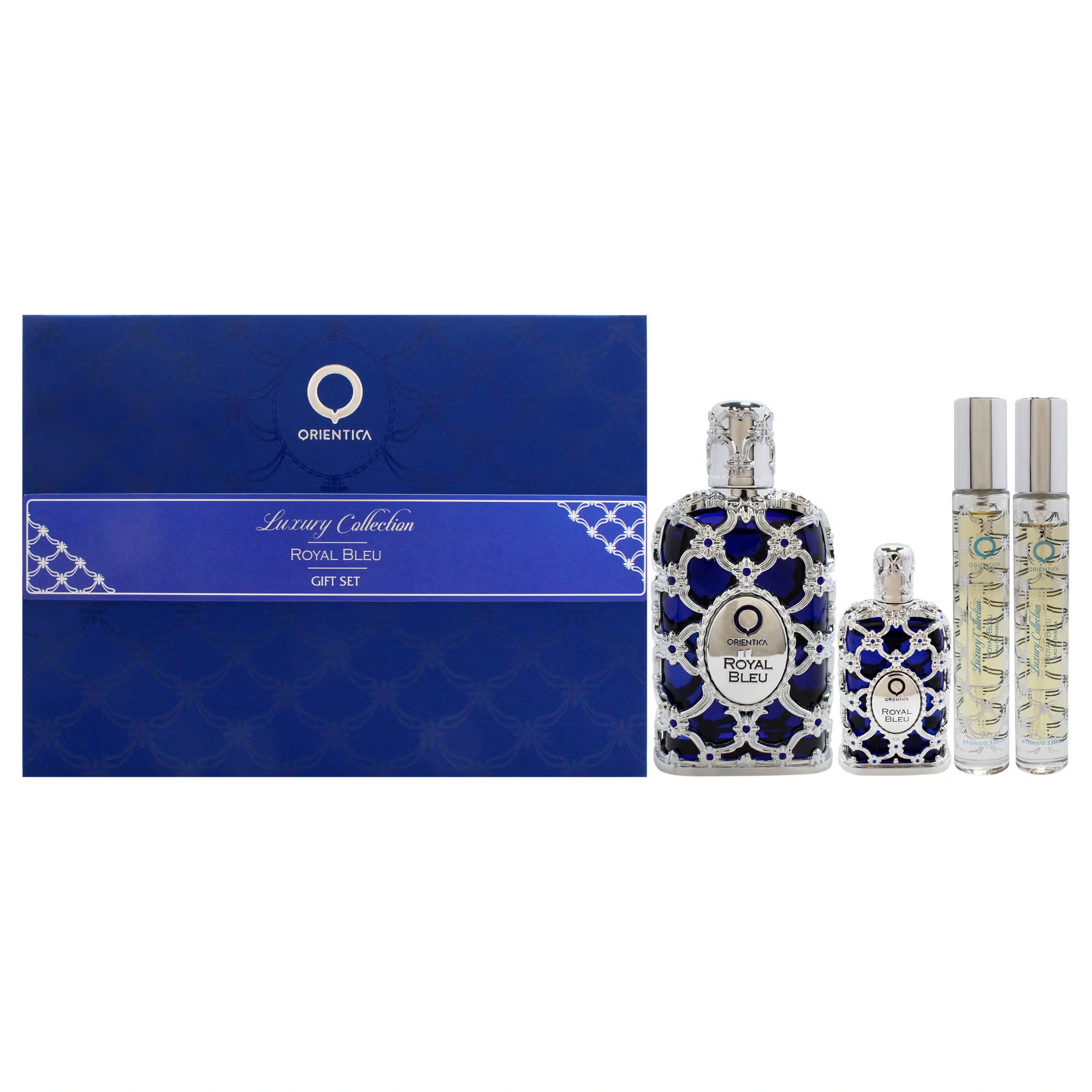 Royal Bleu by Orientica for Unisex - 4 Pc Gift Set 2.7oz EDP Spray, 2 x 10ml EDP Spray, 7.5ml EDP Splash