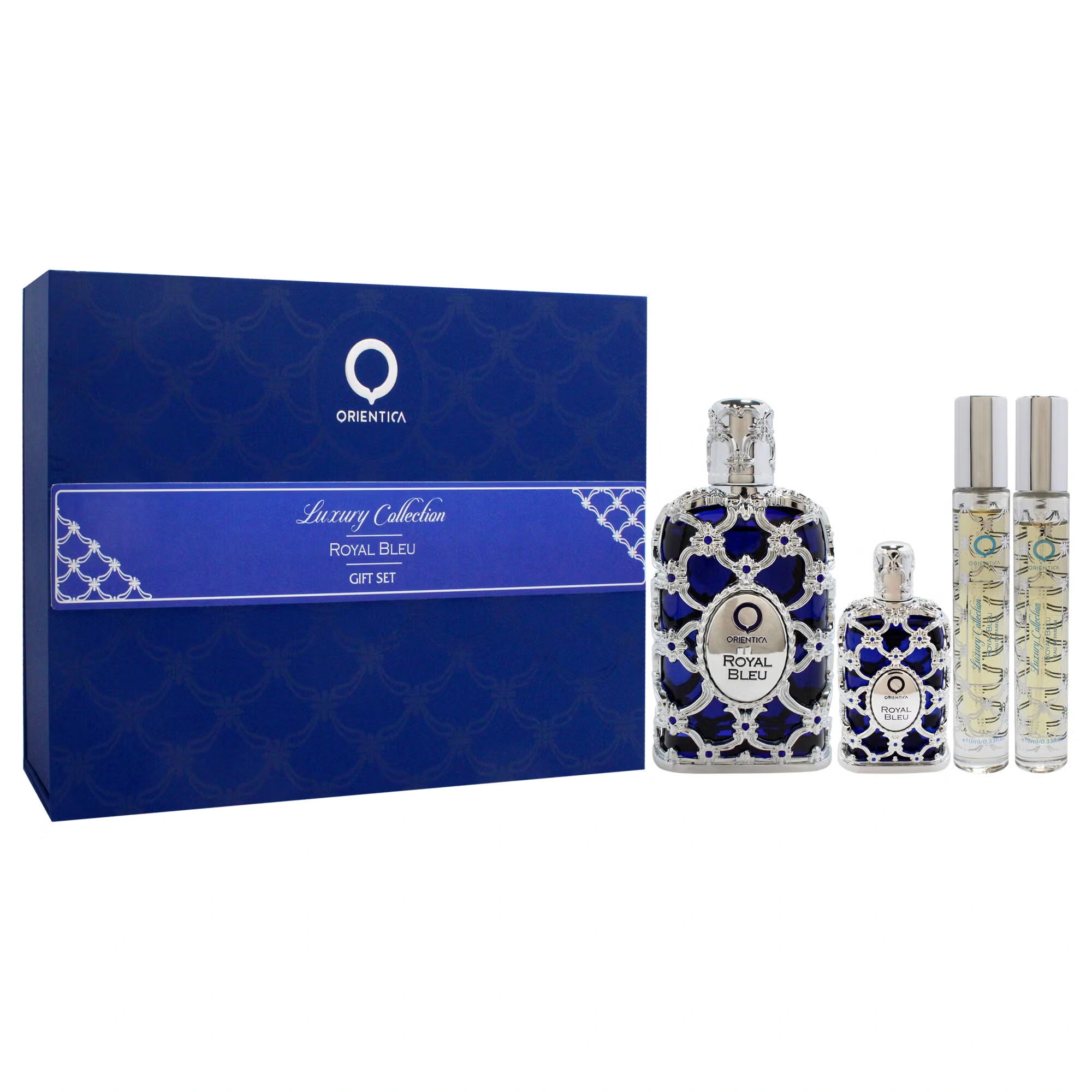 Royal Bleu by Orientica for Unisex - 4 Pc Gift Set 2.7oz EDP Spray, 2 x 10ml EDP Spray, 7.5ml EDP Splash
