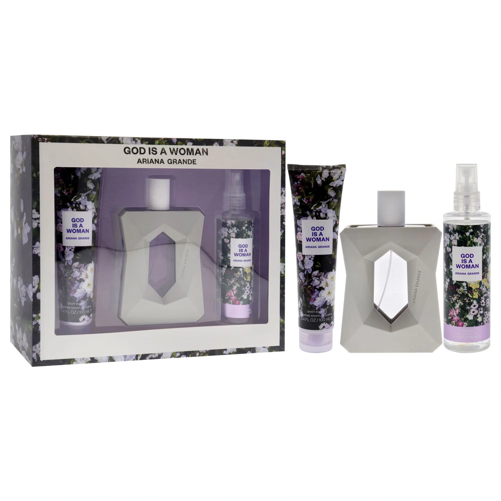 God Is A Woman by Ariana Grande for Women - 3 Pc Gift Set 3.4oz EDP Spray, 4oz Body Mist, 3.4oz Body Souffle