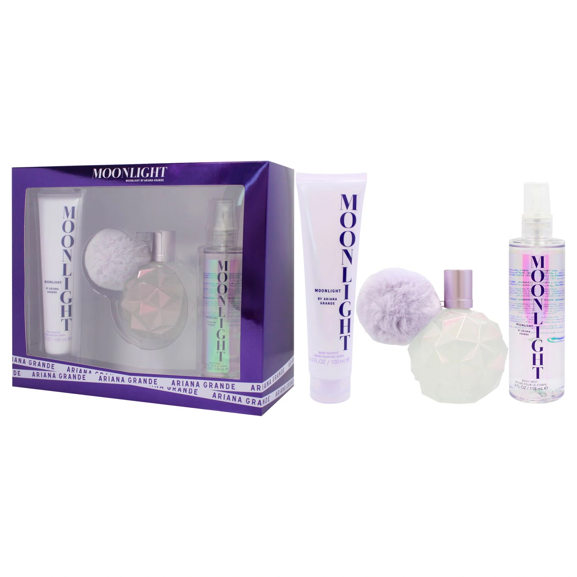 Moonlight by Ariana Grande for Women - 3 Pc Gift Set 3.4oz EDP Spray, 3.4oz Body Souffle, 4oz Body Mist