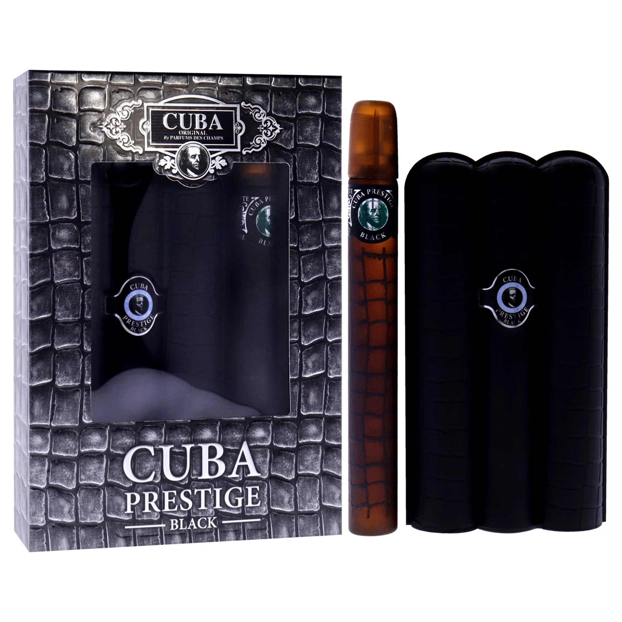 Cuba Prestige Black by Cuba for Men - 2 Pc Gift Set 3oz EDT Spray, 1.17oz EDT Spray