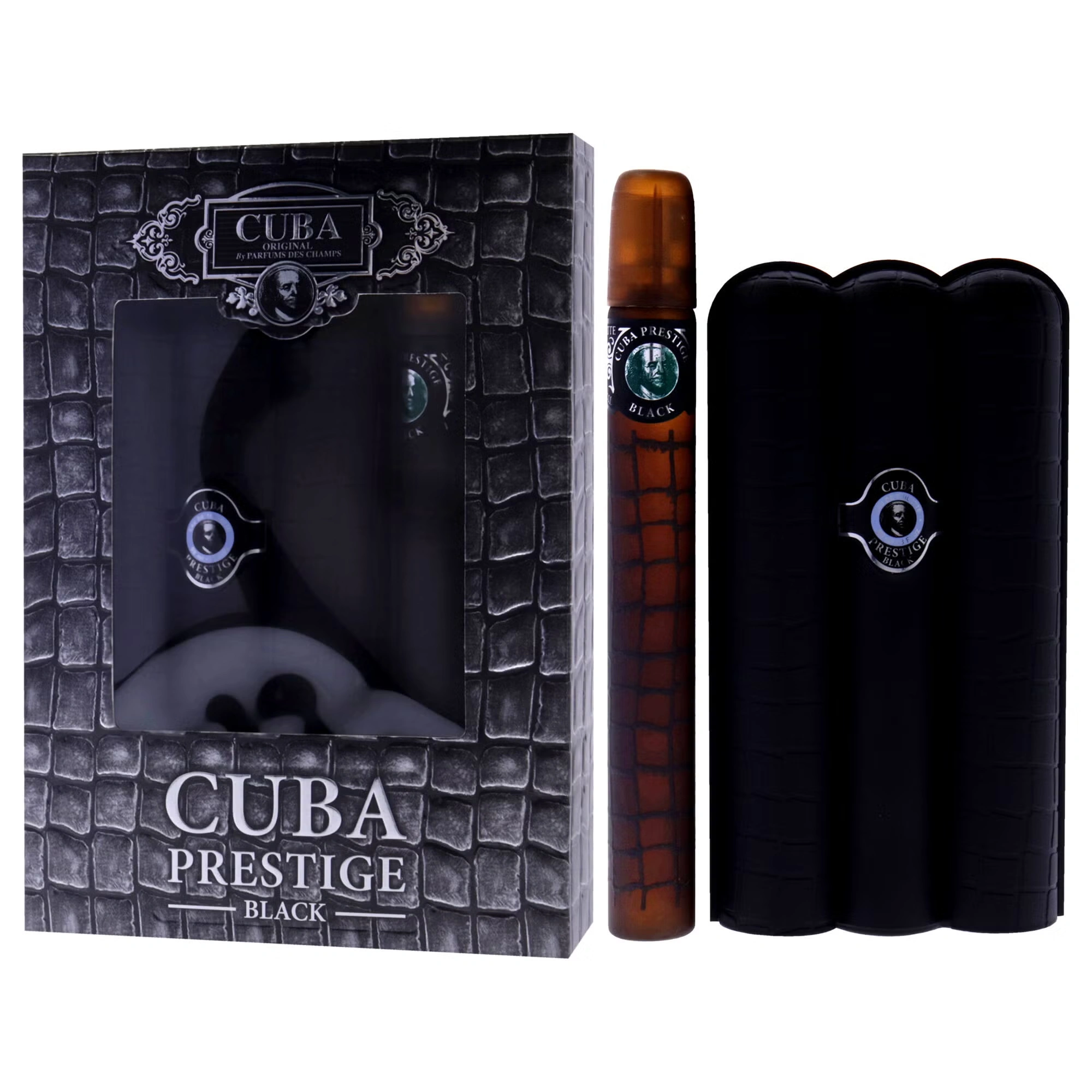 Cuba Prestige Black by Cuba for Men - 2 Pc Gift Set 3oz EDT Spray, 1.17oz EDT Spray
