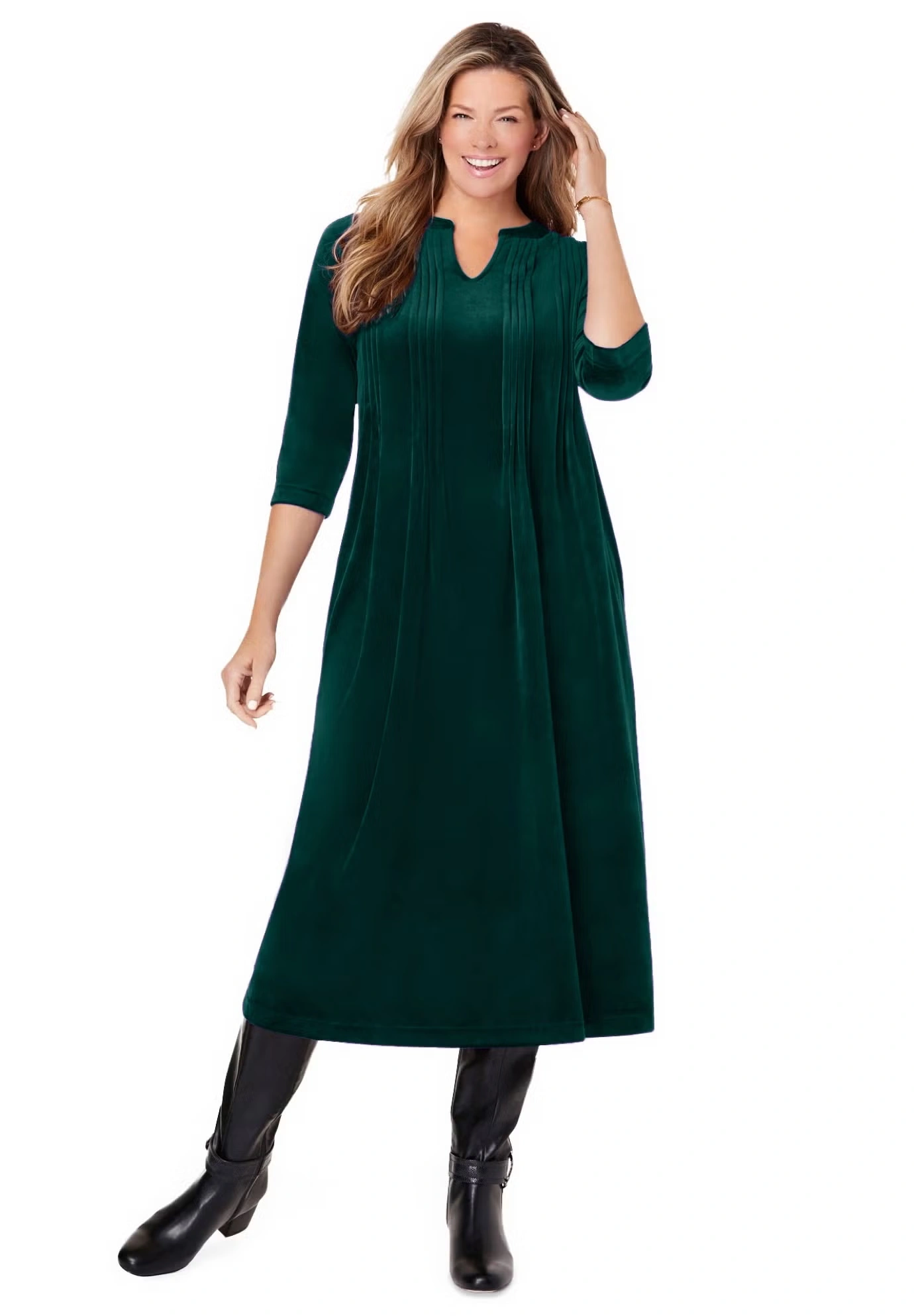 Pintuck Velour Dress