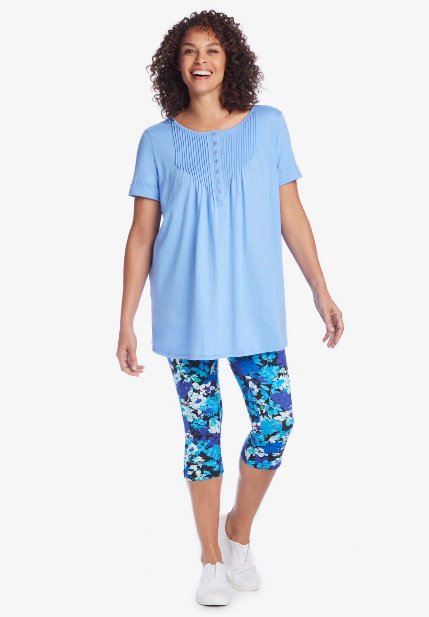 Short-Sleeve Pintucked Henley Tunic