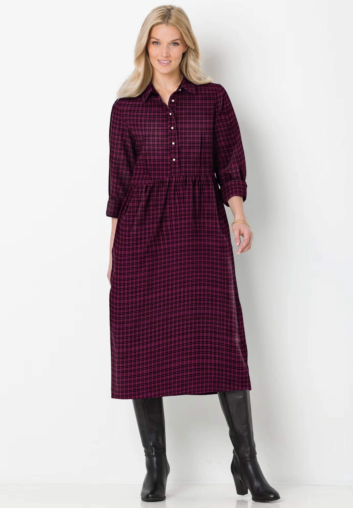 Plaid flannel A-line shirtdress