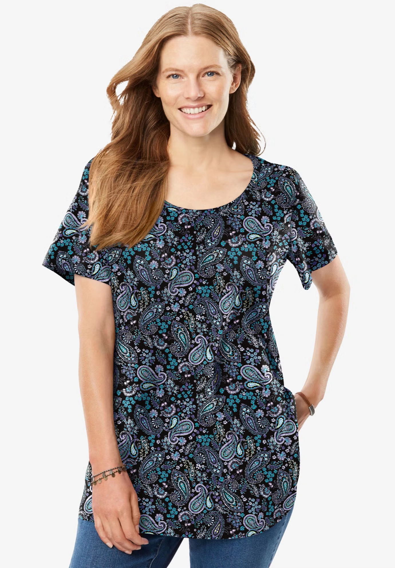 Perfect Printed Short-Sleeve Scoopneck Tee 6 Perfect Printed Short-Sleeve Scoopneck Tee