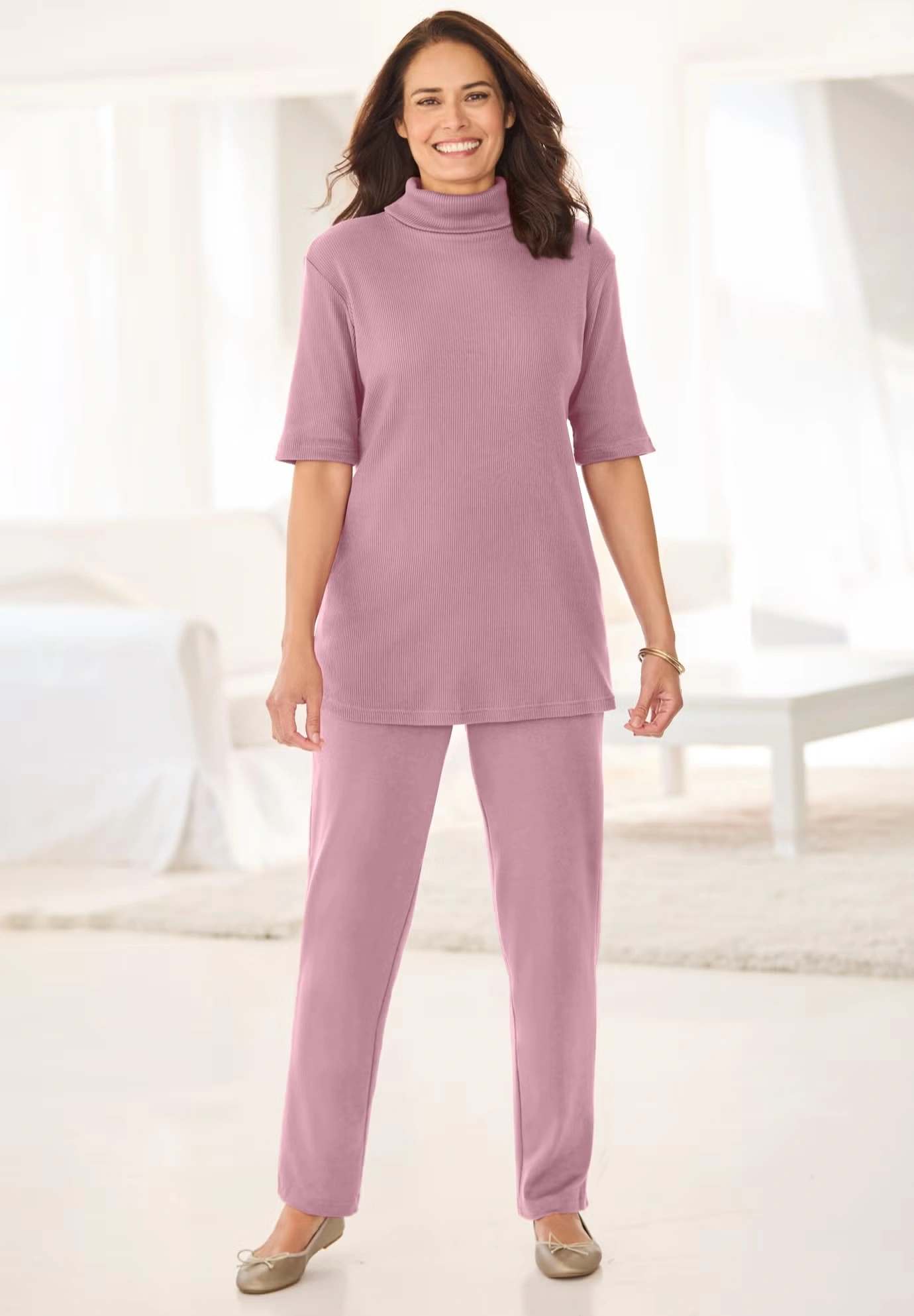 Ribbed Short Sleeve Turtleneck