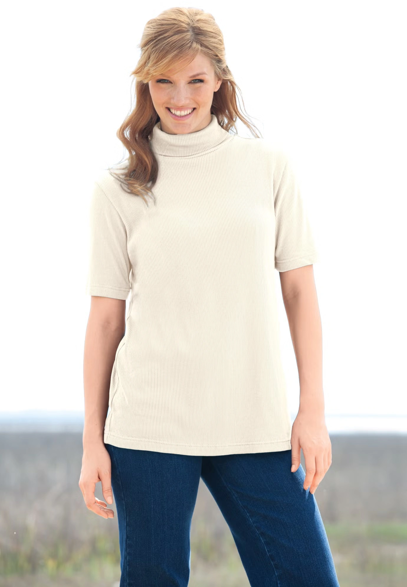 Ribbed Short Sleeve Turtleneck