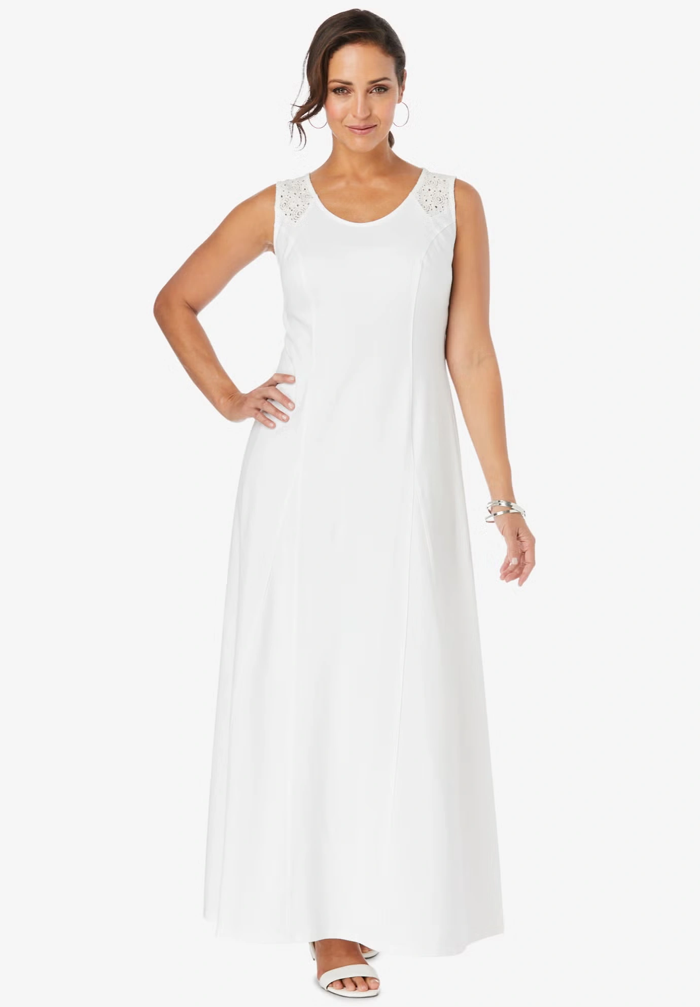 Stretch Cotton Crochet-Back Maxi Dress