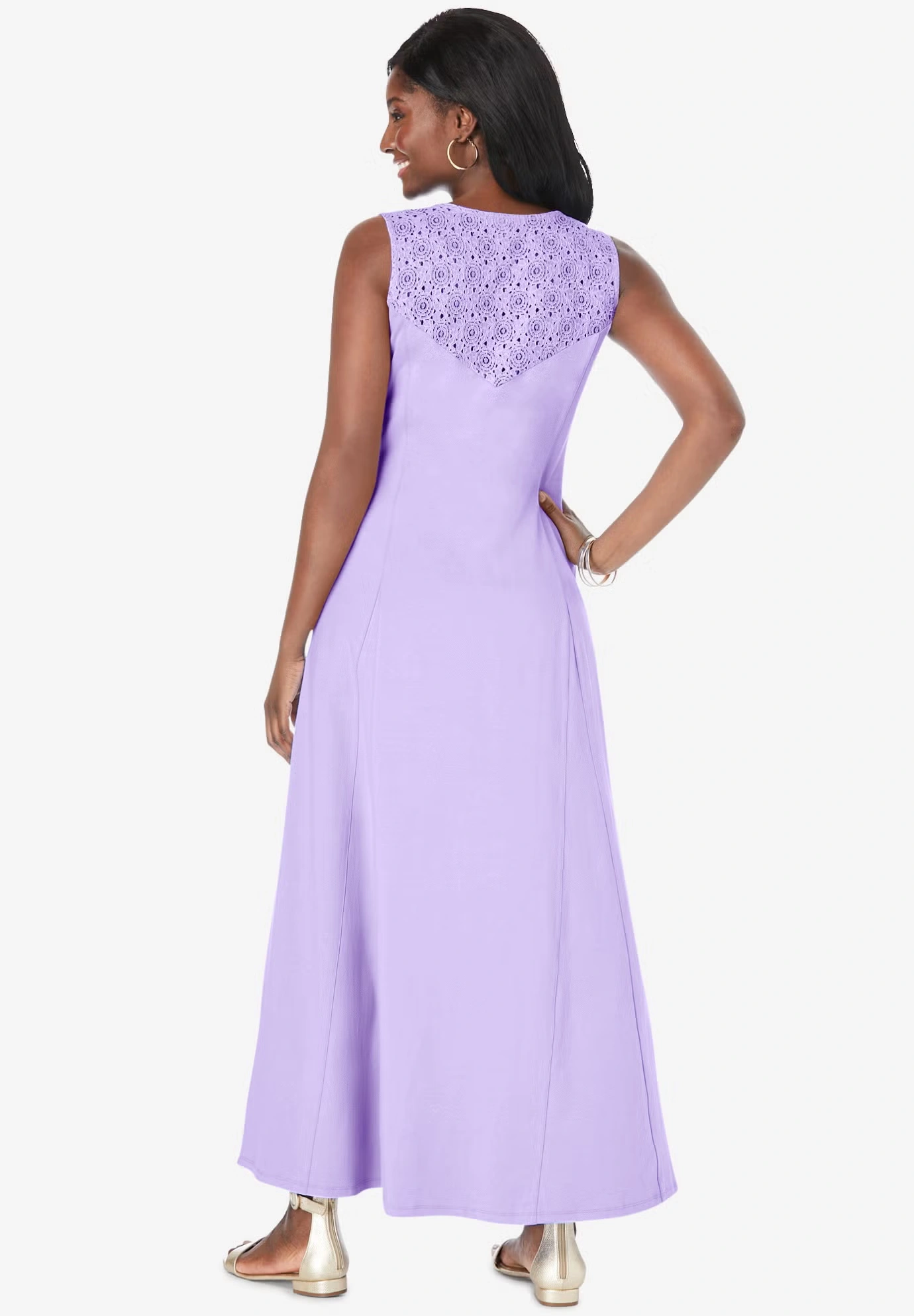 Stretch Cotton Crochet-Back Maxi Dress