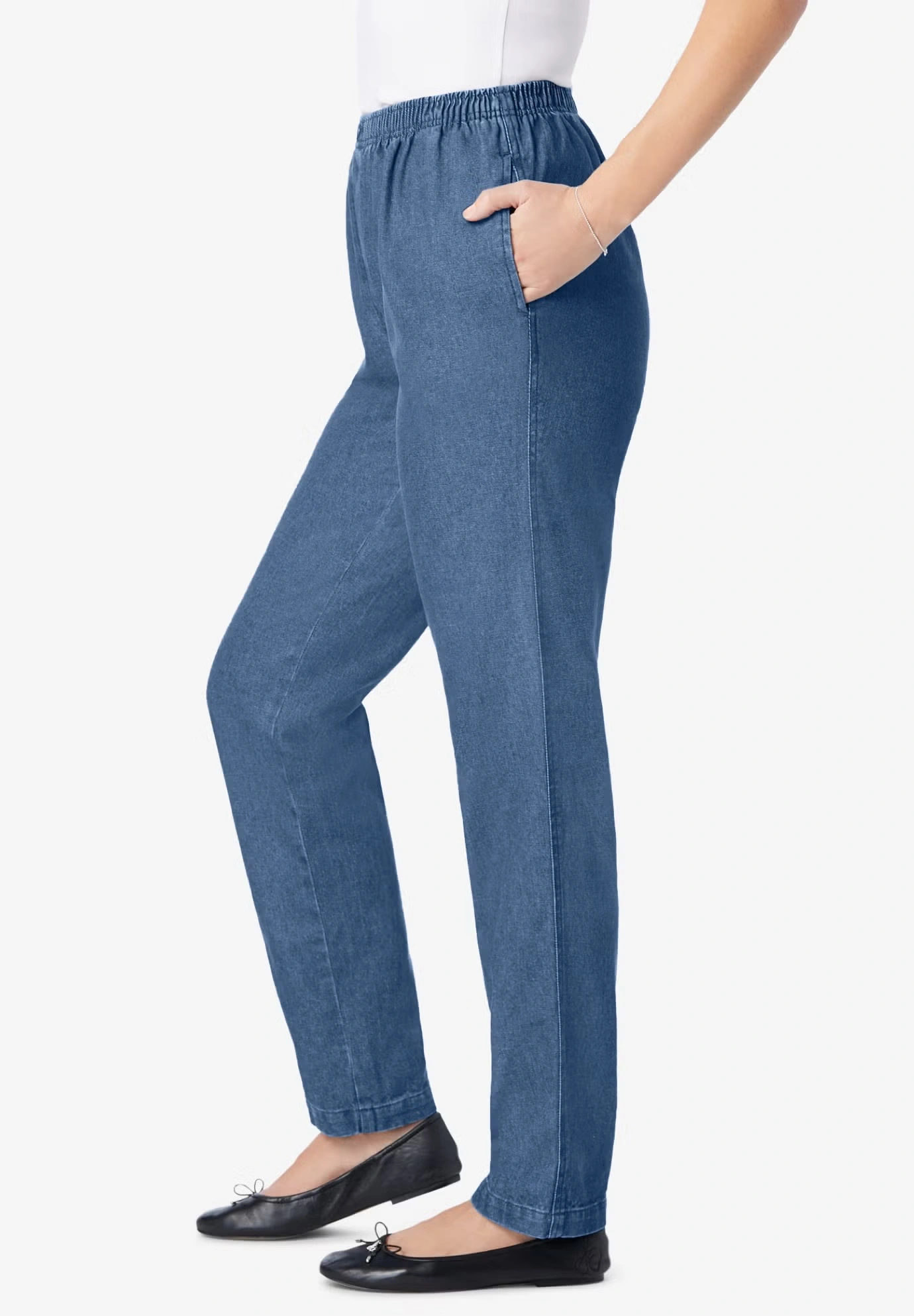 Straight-Leg All-Cotton Denim Pull-On 7-Day Elastic-Waist Jeans