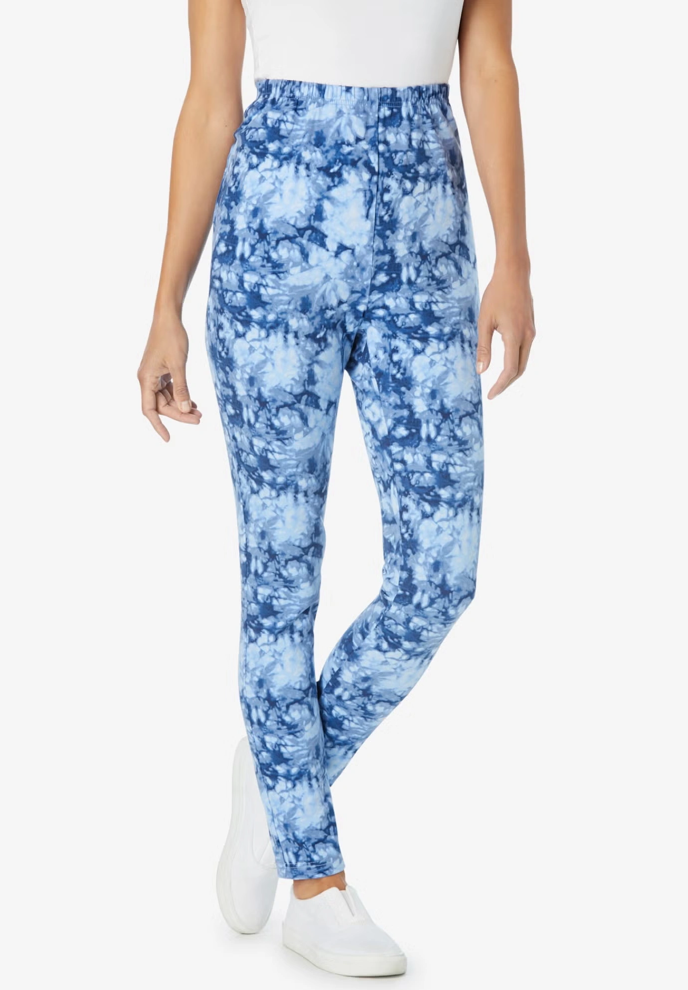 Stretch-Cotton Knit Pull-On Printed Leggings