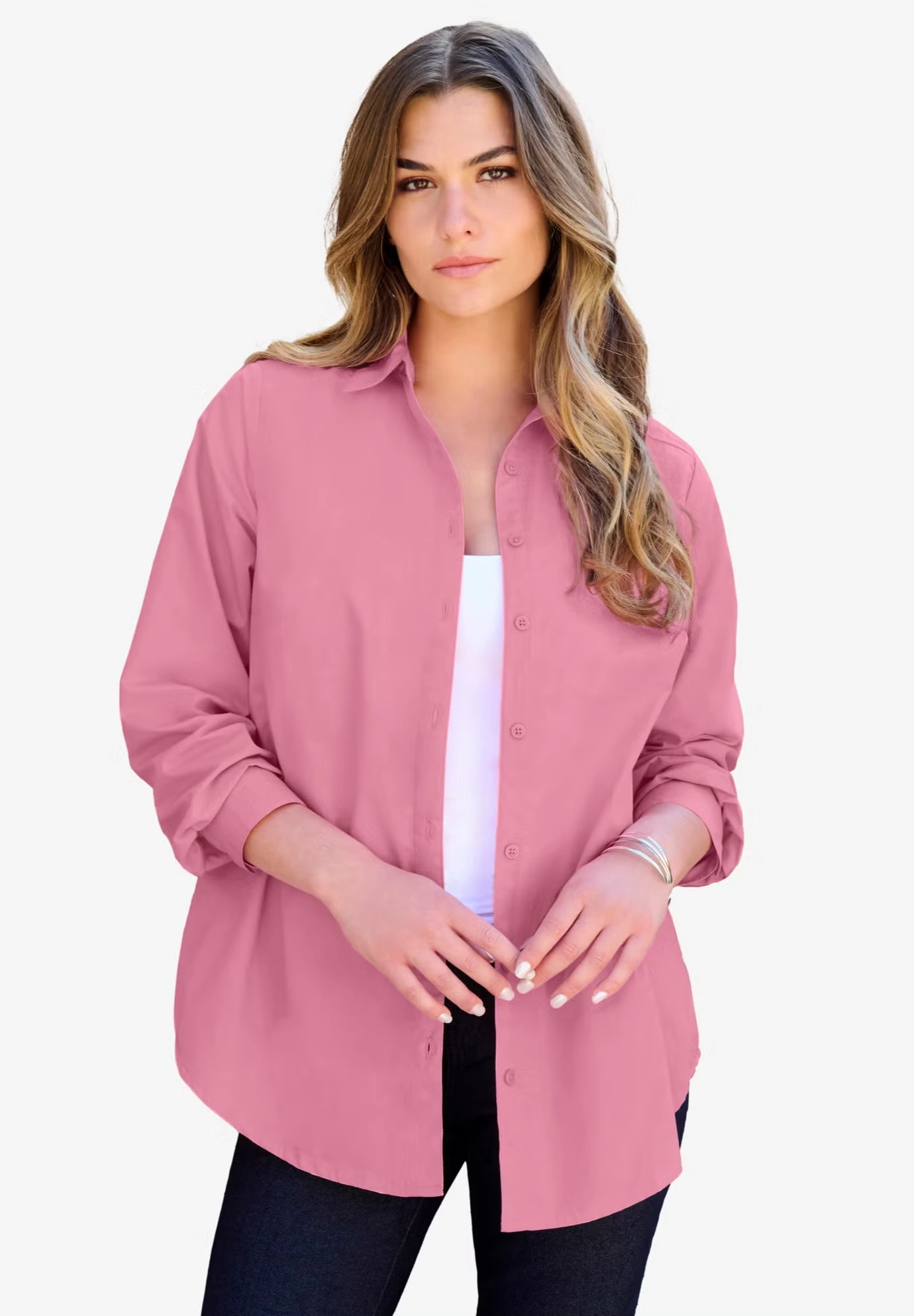 Plus Size Kate Long Sleeve Easy Cotton-Blend Button-Front Shirt 5 Plus Size Kate Long Sleeve Easy Cotton-Blend Button-Front Shirt