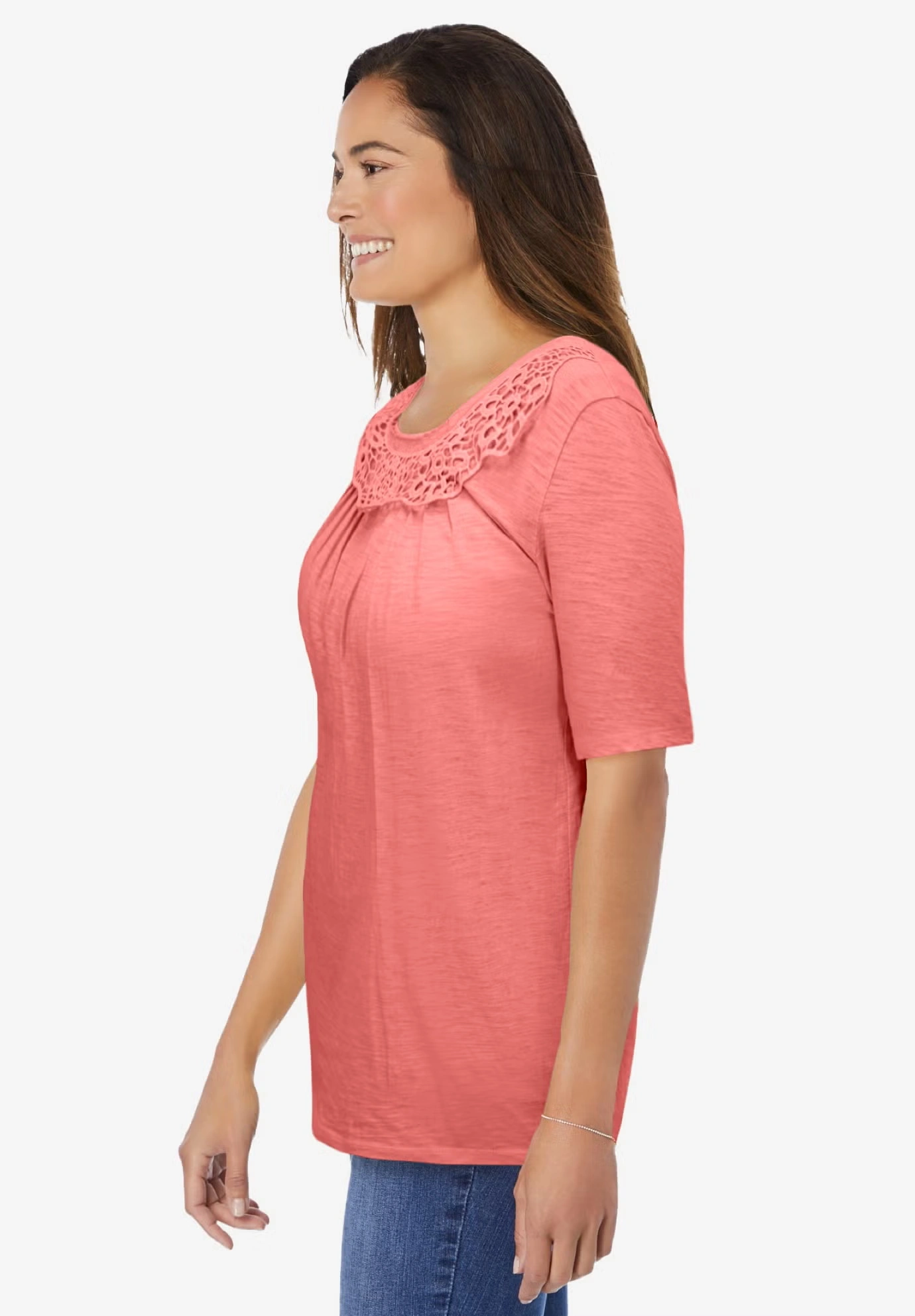 Crochet-Trim Knit Top